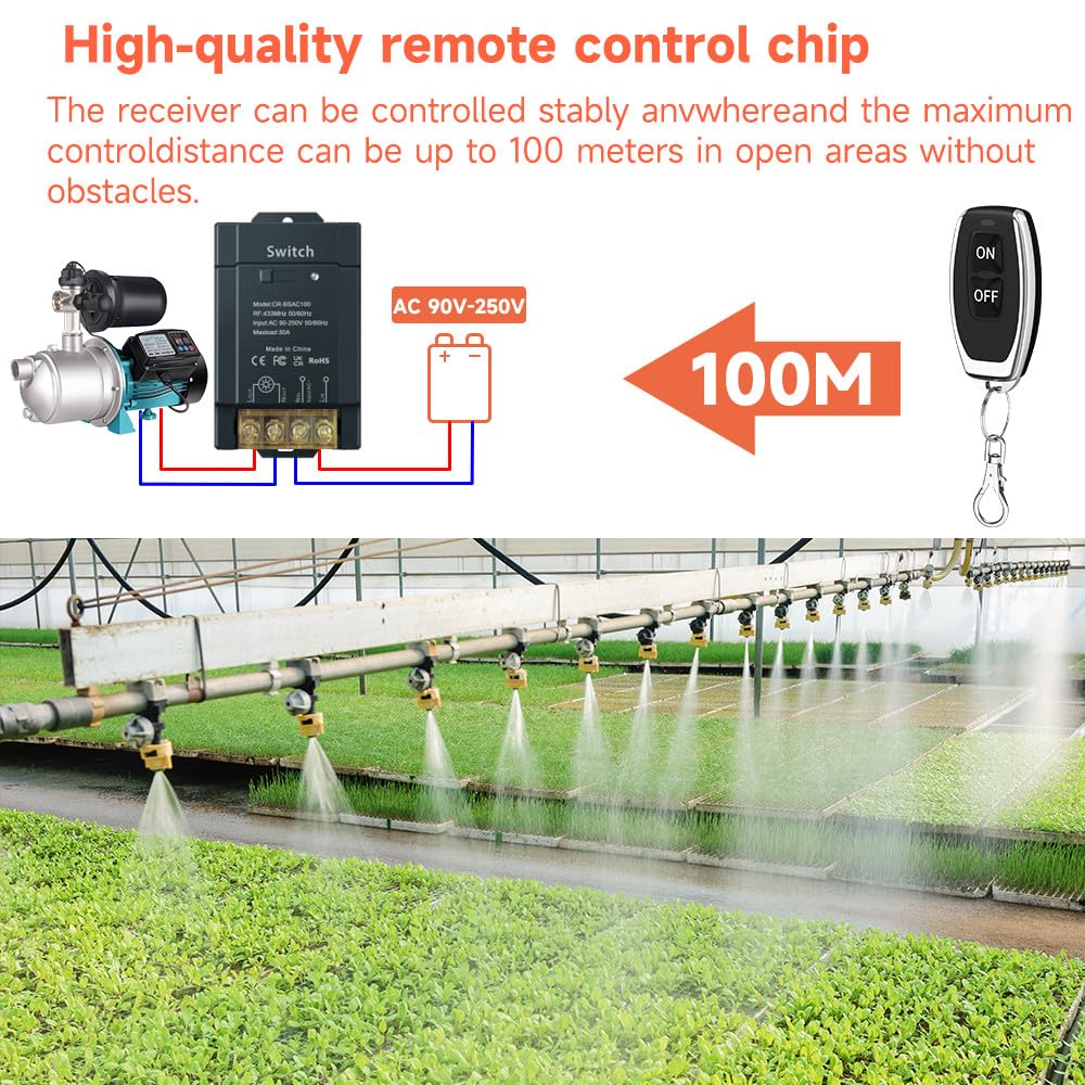 AC 220V 230V 100m 30A Interruptor de iluminación exterior de alta potencia con control remoto inalámbrico, relé inalámbrico para iluminación de bomba de agua (AC100-240V 100m 4V1 Negro)