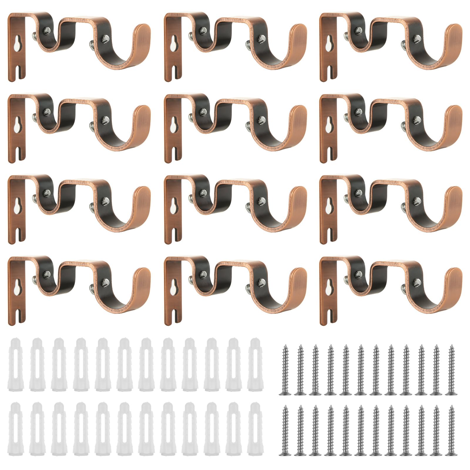LOYORTY 12PCS Heavy Duty Double Curtain Rod Brackets, Adjustable Wall Mount Curtain Rod Holder, Double Drapery Rod Bracket Set with Screws for 1" and