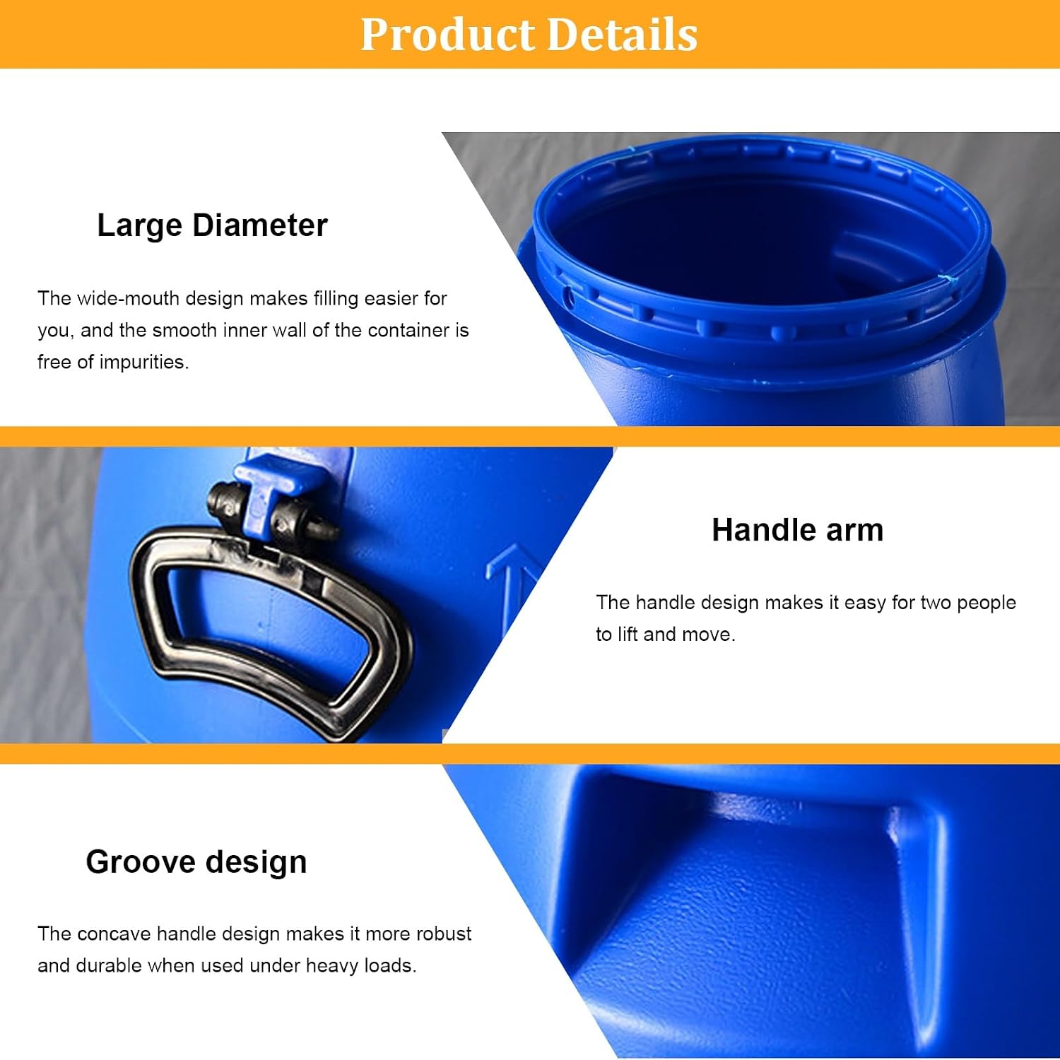 Shipping Barrels with Lid and Latch Ring, Food Grade Barrel, Plastic Barrels, HDPE Drum with Dual-Layer Lid, Air Tight for Restaurant, Home, Factory(50L)