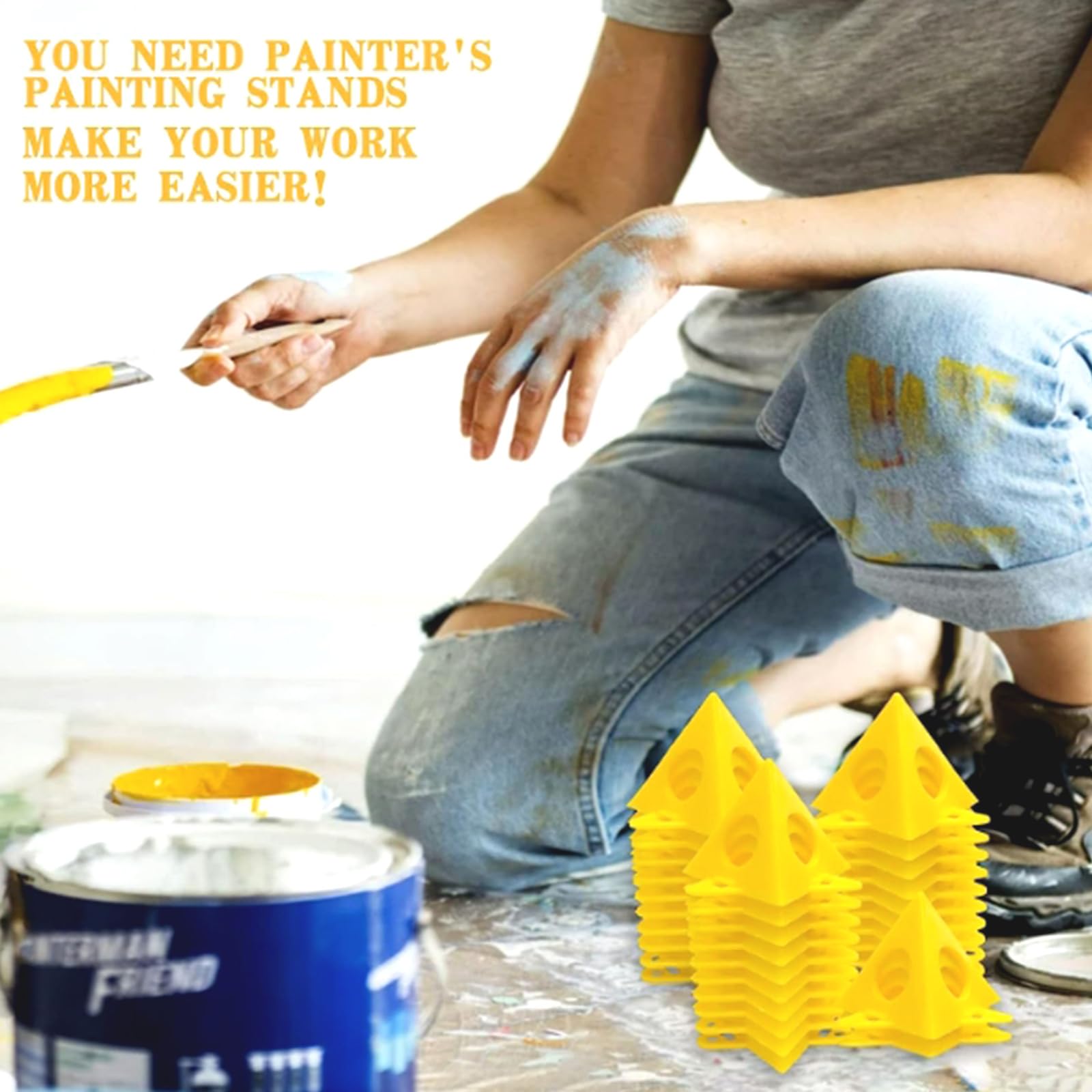 Giallo Cono Tela e Triangolo di Vernice, Supporto Supporti Pittura Perforata Legno Mobili Stand, per Porta Dell'armadio in Tela Gialla, Utensili Manuali E Accessori