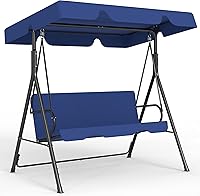 Vista 11 de Silla de columpio para patio al aire libre con toldo ajustable, columpio para patio al aire libre con soporte resistente para 3 personas adultas