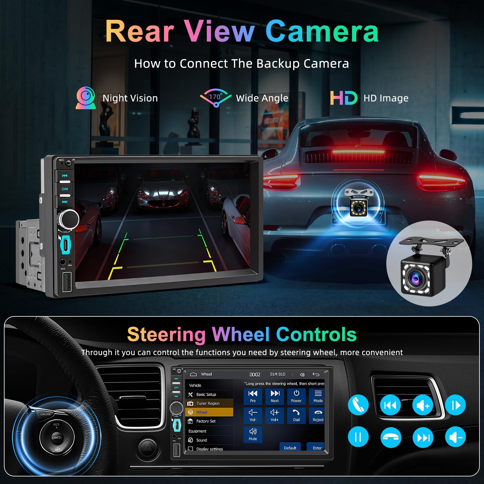 Autoradio 1 DIN Car Play Voiture sans Fil CarPlay & Android Auto