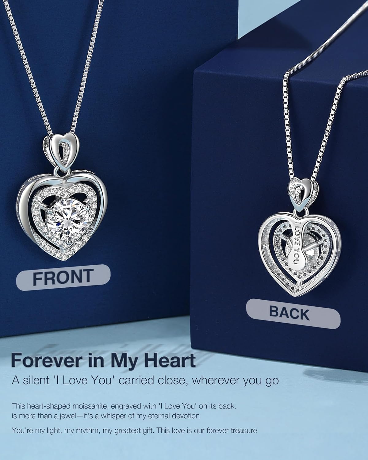 Gift for Wife from Husband, 1-2 Carat Heart Moissanite Necklace, 18K Gold Plated 925 Sterling Silver Pendant, Romantic Anniversary, Birthday, or Valentine’s Day Gift with Elegant Gift Box for Her - Image 6