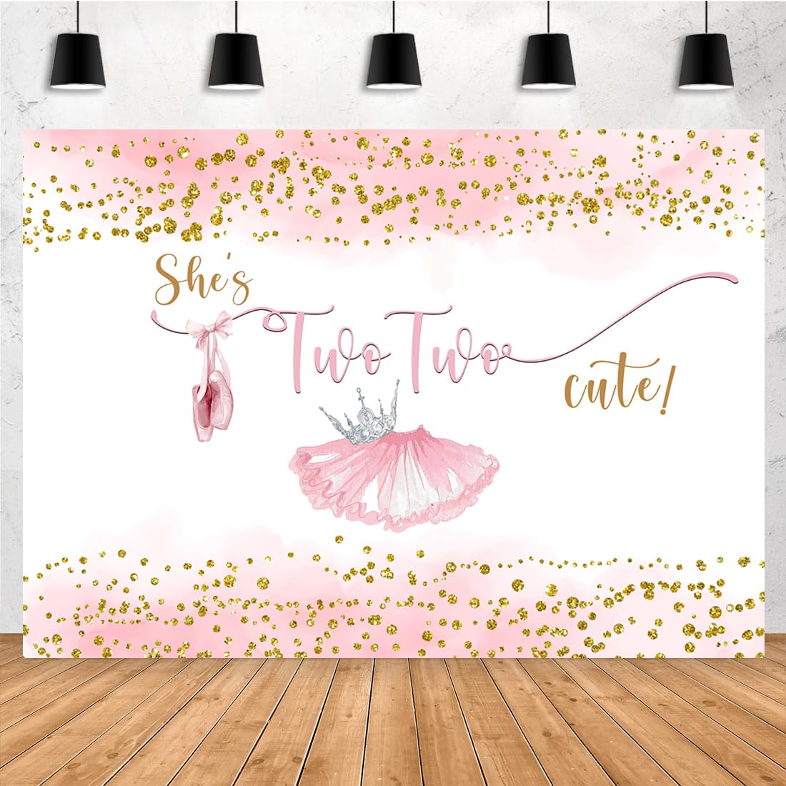ApertureeAperturee 7x5ft 2nd Birthday Backdrop Two Cute for Girls Golden Dots Blush Pink Glitter Ballet Shoes Tutu Crown Photography Background Princess Bday Party Decorations Banner Photo Booth Props