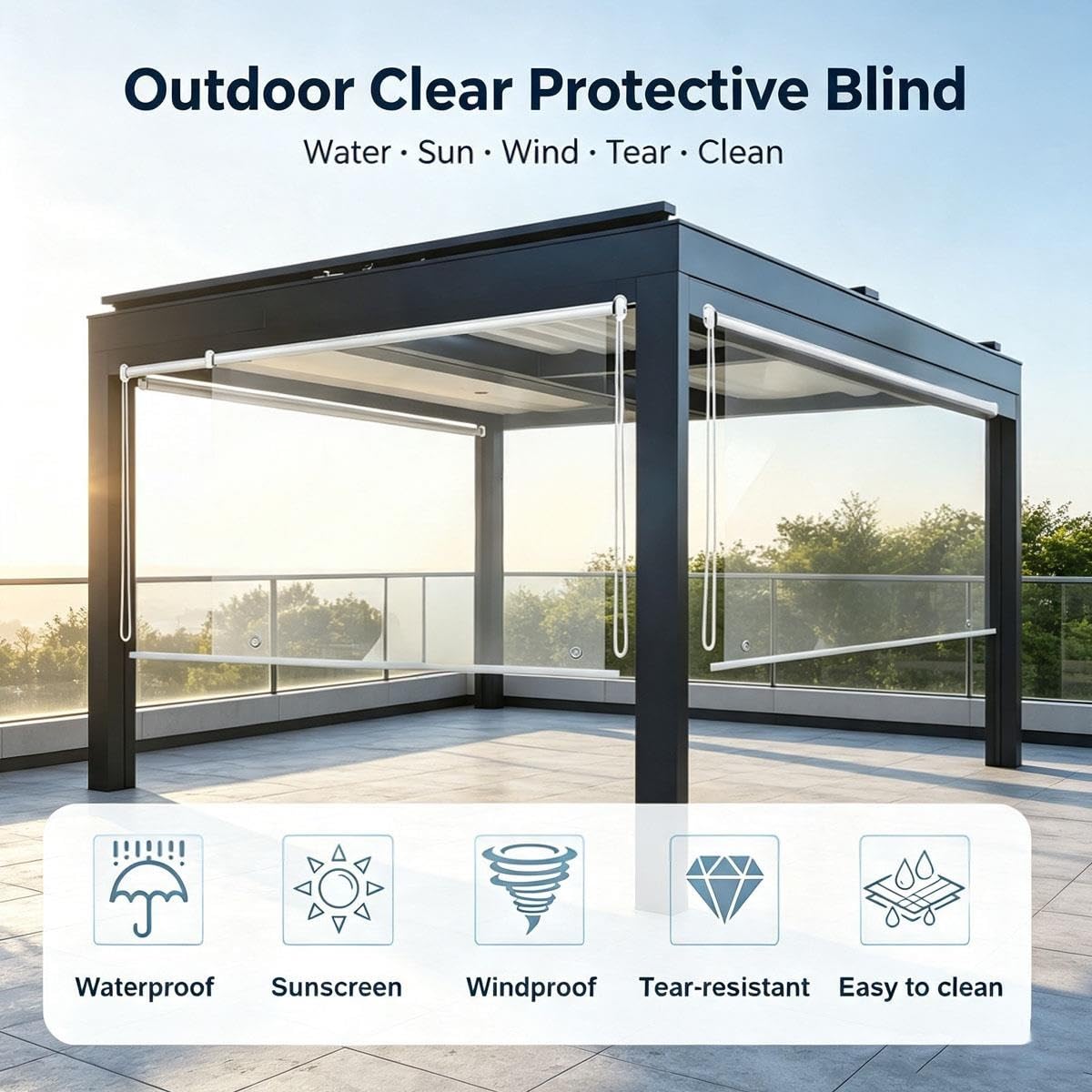 Store PVC Enrouleur Transparent pour Pergola Extérieure, Volet Roulant