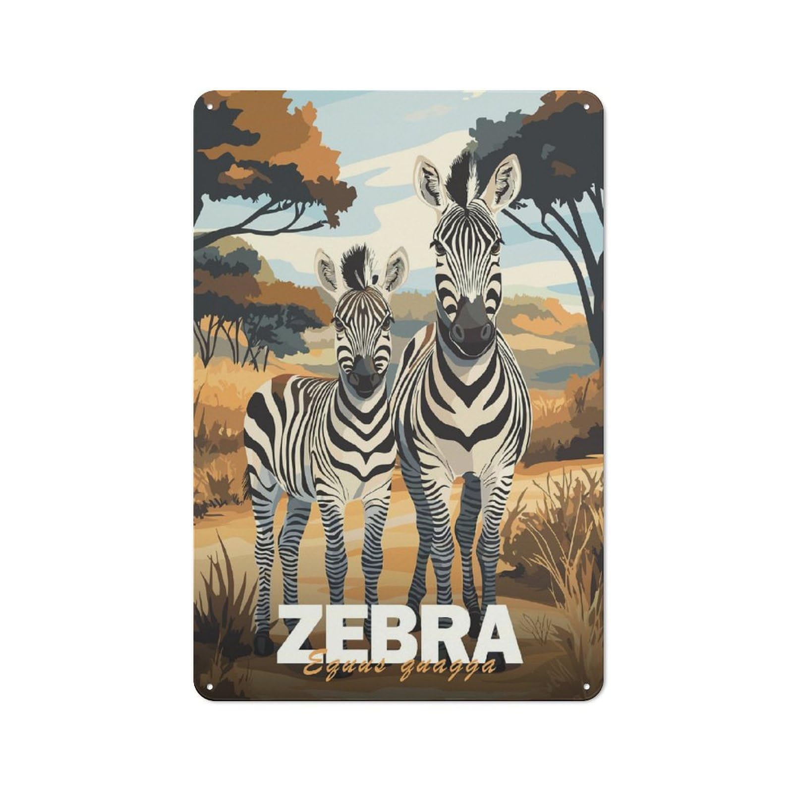 Junmoney Zebra Family In Savannah Vintage Tin Sign 30X20cm For Pub Or Café, For Everyday Room Decor With A Vintage Look