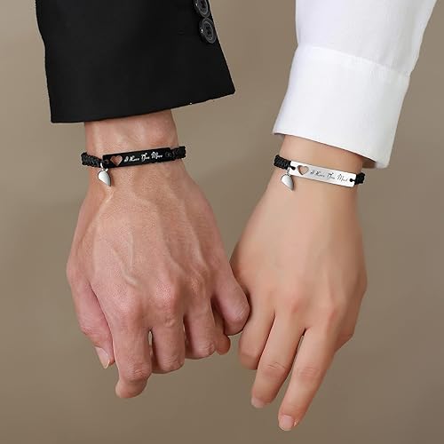 Miniatura 6 de MPRAINBOW Pulsera trenzada personalizada para parejas pulseras grabadas con palabras de promesa con nombre personalizado, pulseras de relación de