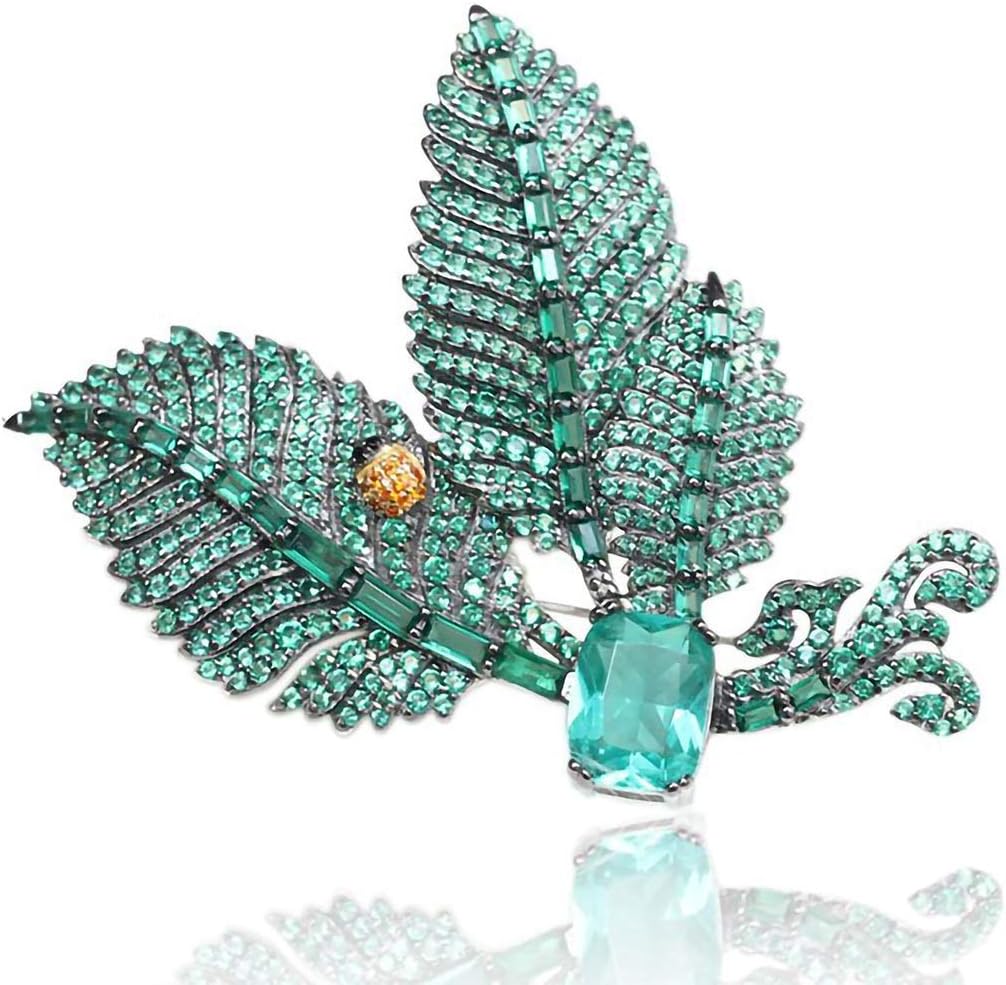 Thor Sham ディスカウント ヨーロッパ とアメリカのクリスマスツリーの葉のダイヤモンド三次元925銀針のブローチ調節可能なシンプルな植物のブローチクリスマスプレゼントの襟ピンの宝石グリーン