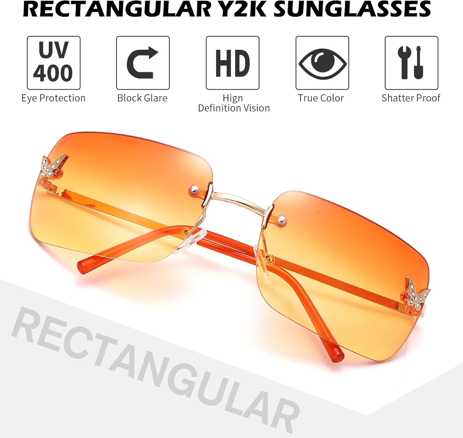 Rectangle Rimless Sunglasses for Women men, Retro Trendy Square Sun Glasses Vintage Shades, idea Christmas gift - Image 5