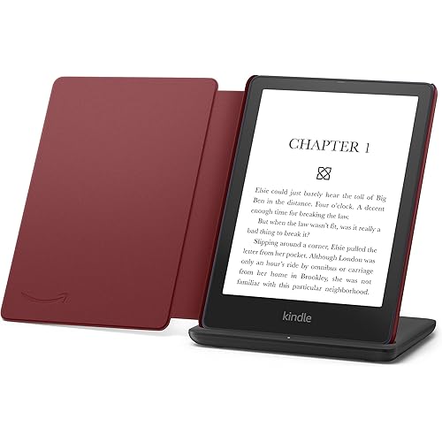 Kindle Paperwhite Signature Edition including Kindle Paperwhite (32 GB) - Denim - Without Lockscreen Ads, Leather Cover - Merlot, and Wireless Charging Dock