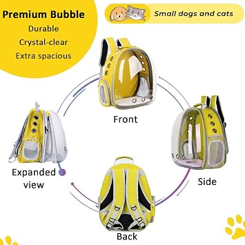 Cat Carrier Backpack, Expandable Cat Carrier Backpack, Ventilated Cat Bubble Backpack for Pet, Pet Carrier for Travel Hiking Walking Camping (Yellow, Front Extension)