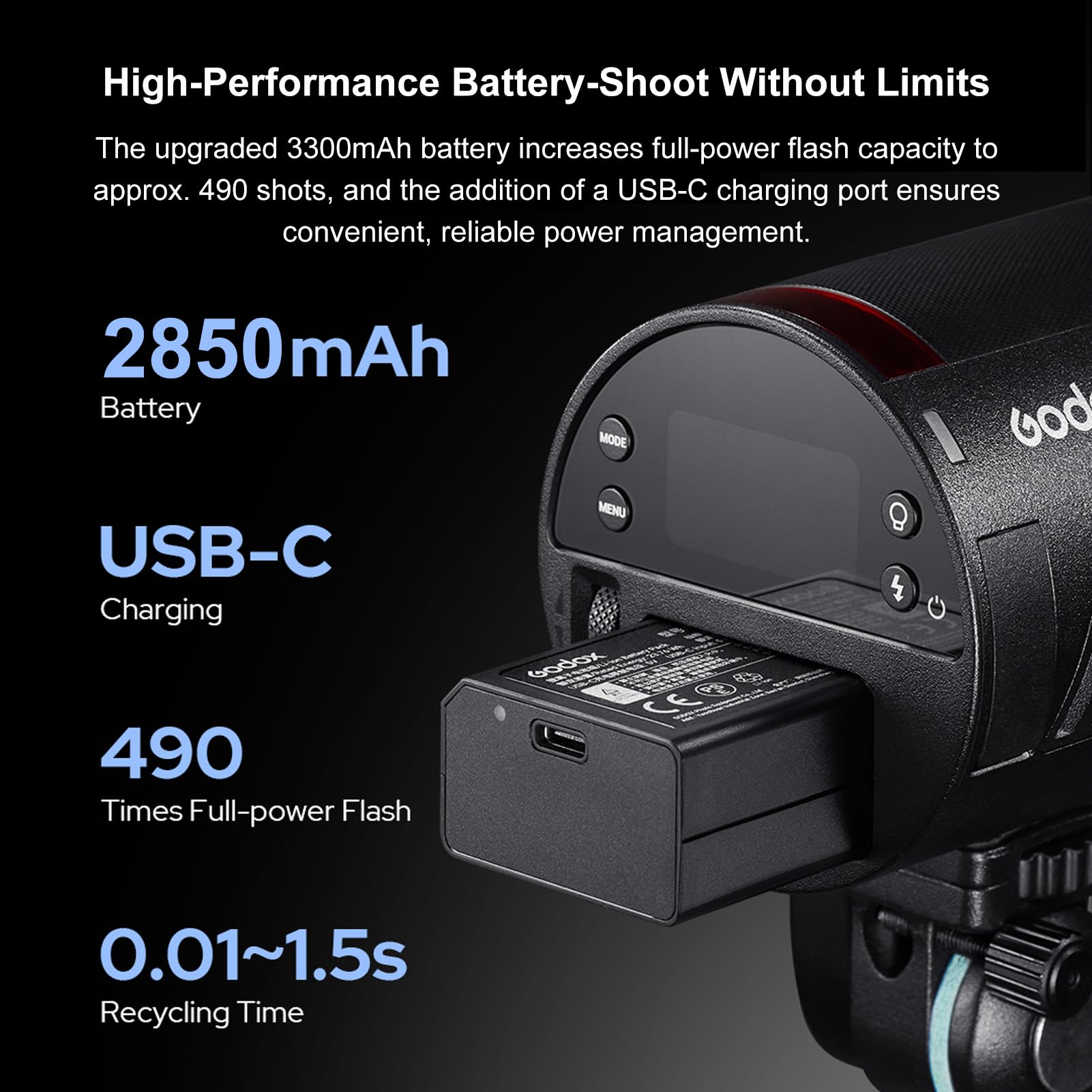 Godox AD100ProII - Flash da studio TTL da 100 W + AK-R1 set, 1/8000 s HSS per fotocamera, 0,01-1,5s, zoom da 28 ~ 85 mm, 490 flash a piena potenza, batteria e caricatore integrati da 2850 mAh