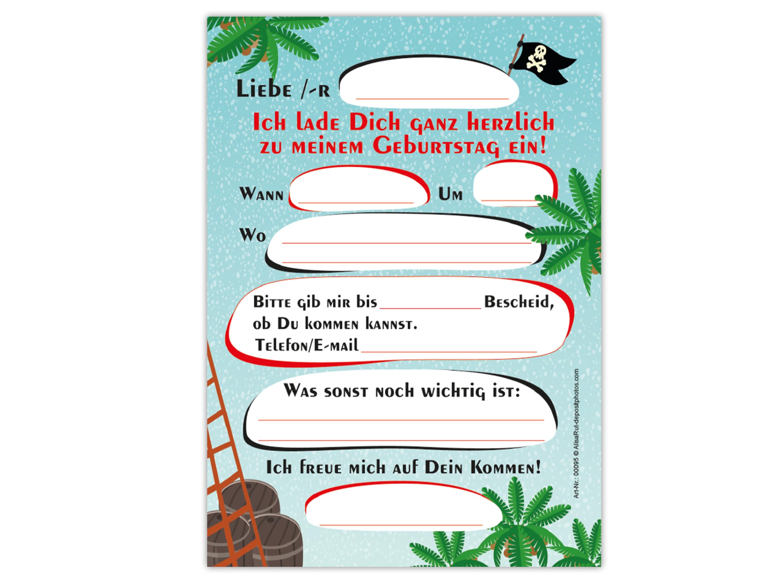 12 Einladungskarten zum 6. Kindergeburtstag Party Geburtstag Kinder Jungs Mitgebsel inkl. 12 Umschläge, 12 Tüten, 12 Aufkleber, 12 Lesezeichen, 12 Blöcke, 12 Stadt-Land-Fluss, 12 Tic Tac Toe Piraten