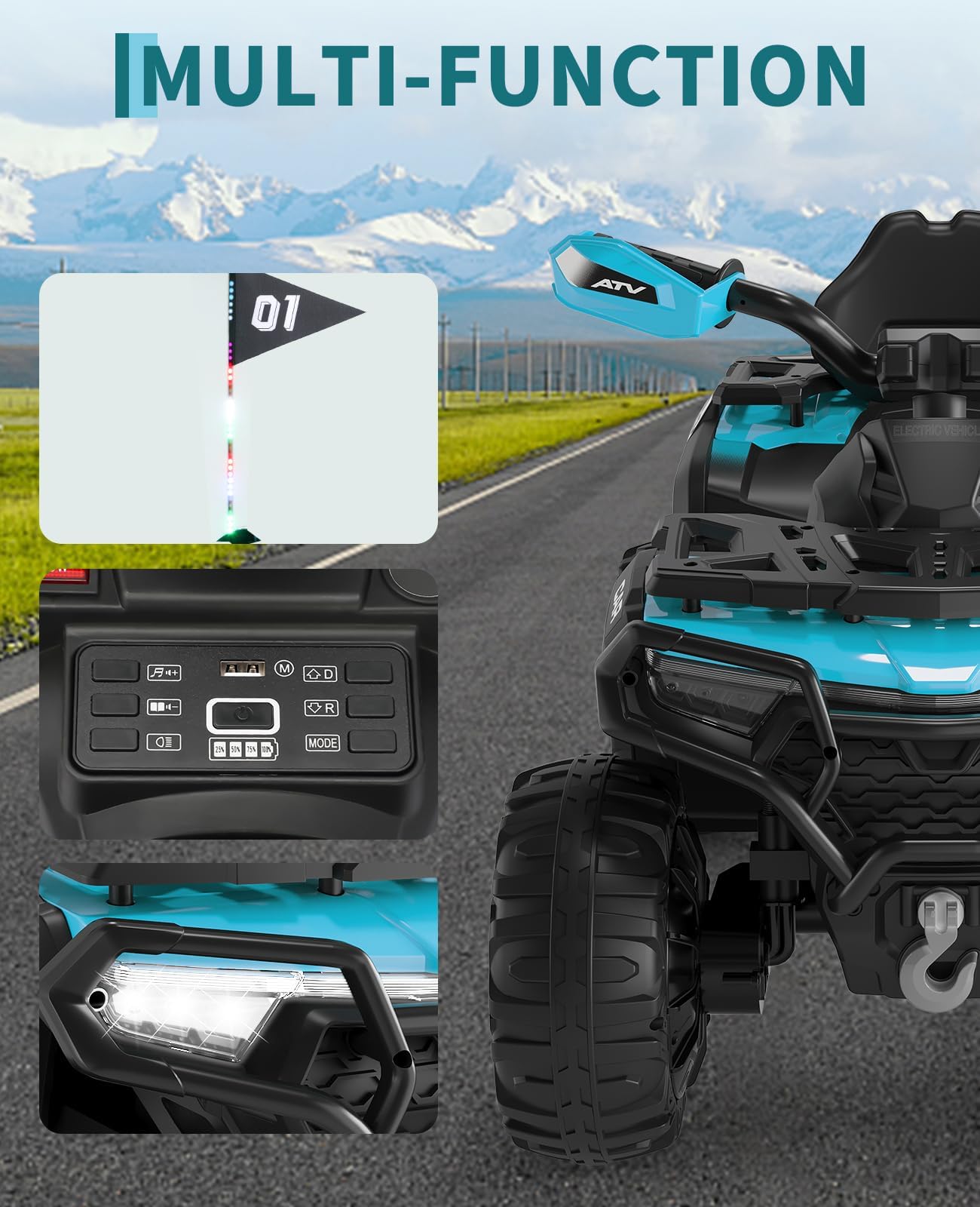 Quad Électrique Enfant 12V avec Télécommande - ATV 4x4 Tout Terrain pour Enfants 3-6 Ans, Double Moteur Puissant, Batterie 4.5AH, 2 Vitesses, LED, Musique - Cadeau Anniversaire