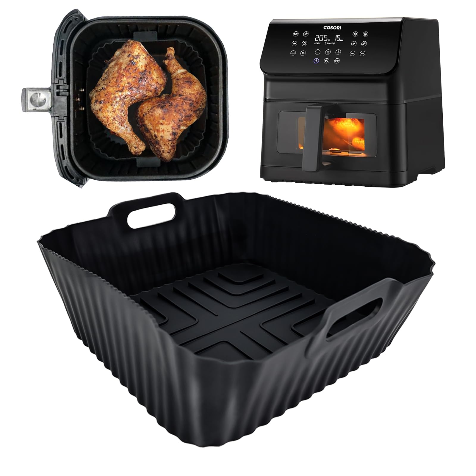 Silikonform Heißluftfritteuse für COSORI CAF-P652-KEU Heißluftfritteuse Airfryer 12-in-1 Air Fryer XXL 6,2L, Wiederverwendbares Airfryer Zubehör Silikon Einsätze für 6,2L AF180EU 4,7L AF140EU