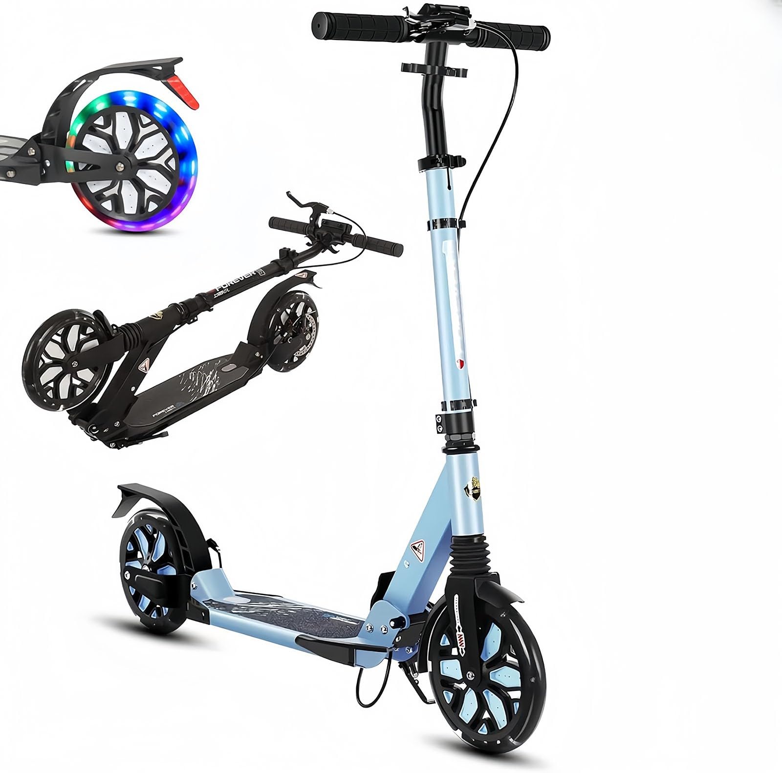 Monopattino Per Adulti Con Freno Posteriore E Ammortizzatore City Scooter Pieghevole 4 Altezze Regolabili, Capacità Di Carico 150 Kg