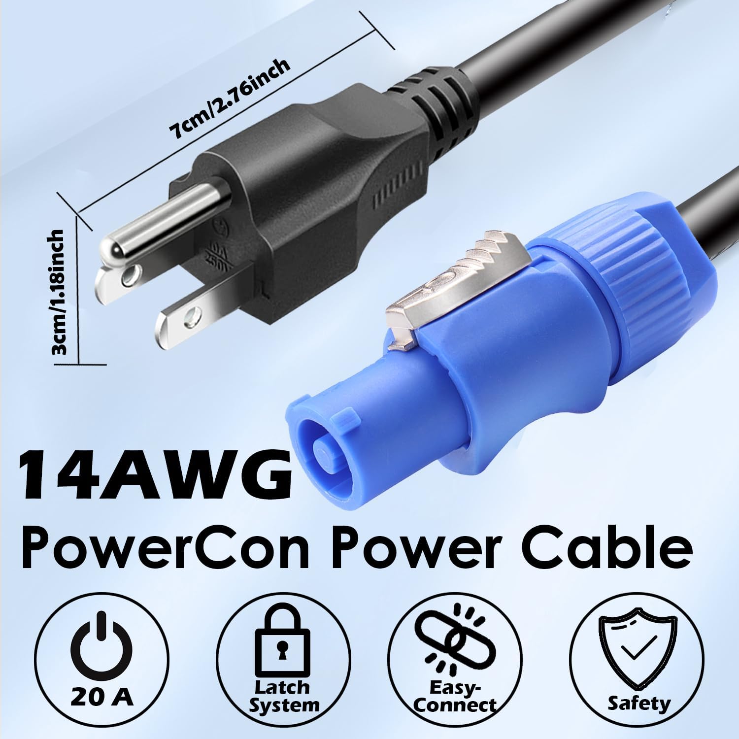 20A NEMA 5-15P to PowerCON AC Power Cable - 3-Pin Male Connector for Outdoor Stage Lighting and LED Screen - 1.83M/6FT Heavy Duty Extension Cord
