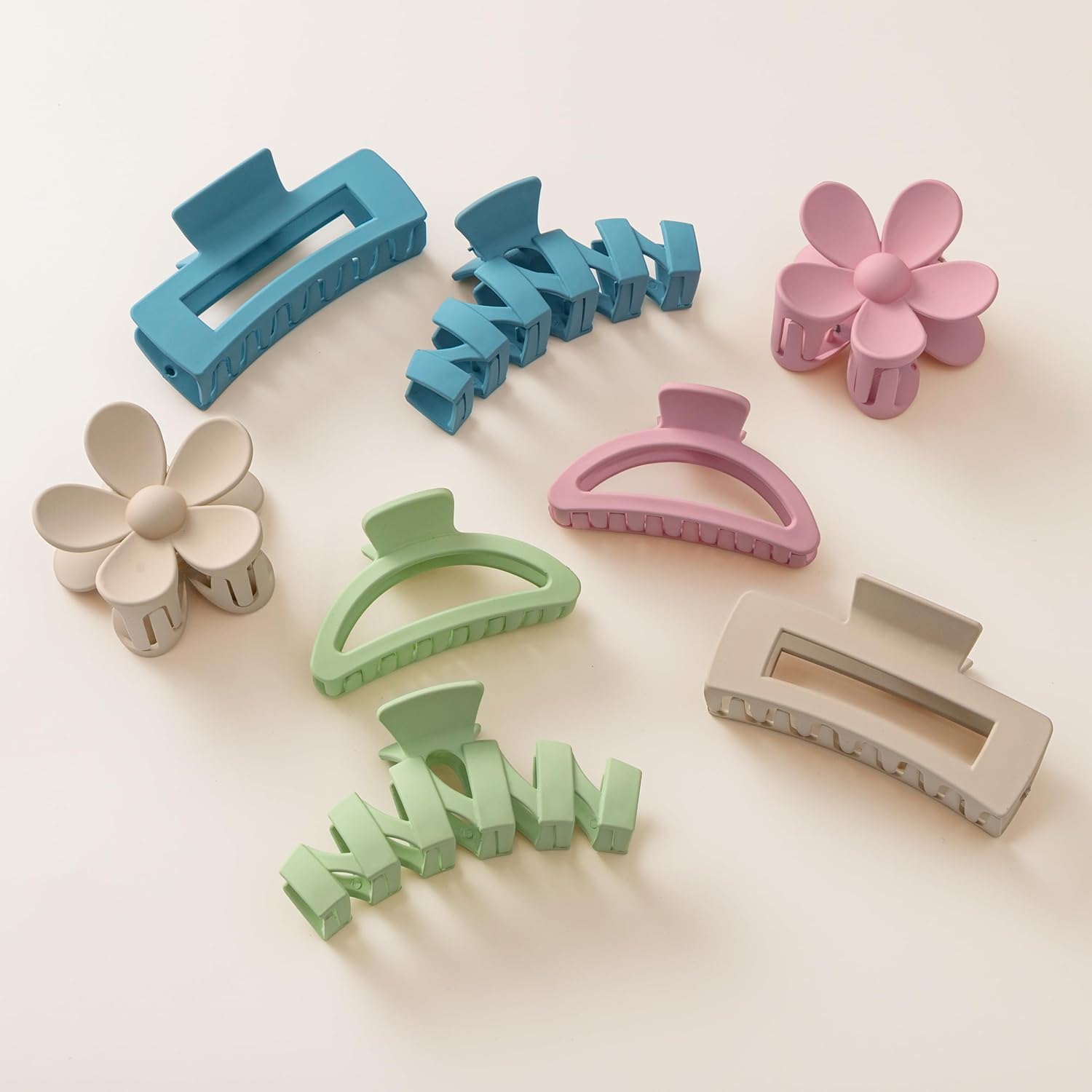 8PCS Hair Clips for Women, Flower Claw Clips for Thick Hair, Non-Slip Hair Accessories with Multi-Styles, Colorful Hair Claw Clips and Variety Pack, Ideal for Girls 8PCS(Beige/Pink/Green/Blue)