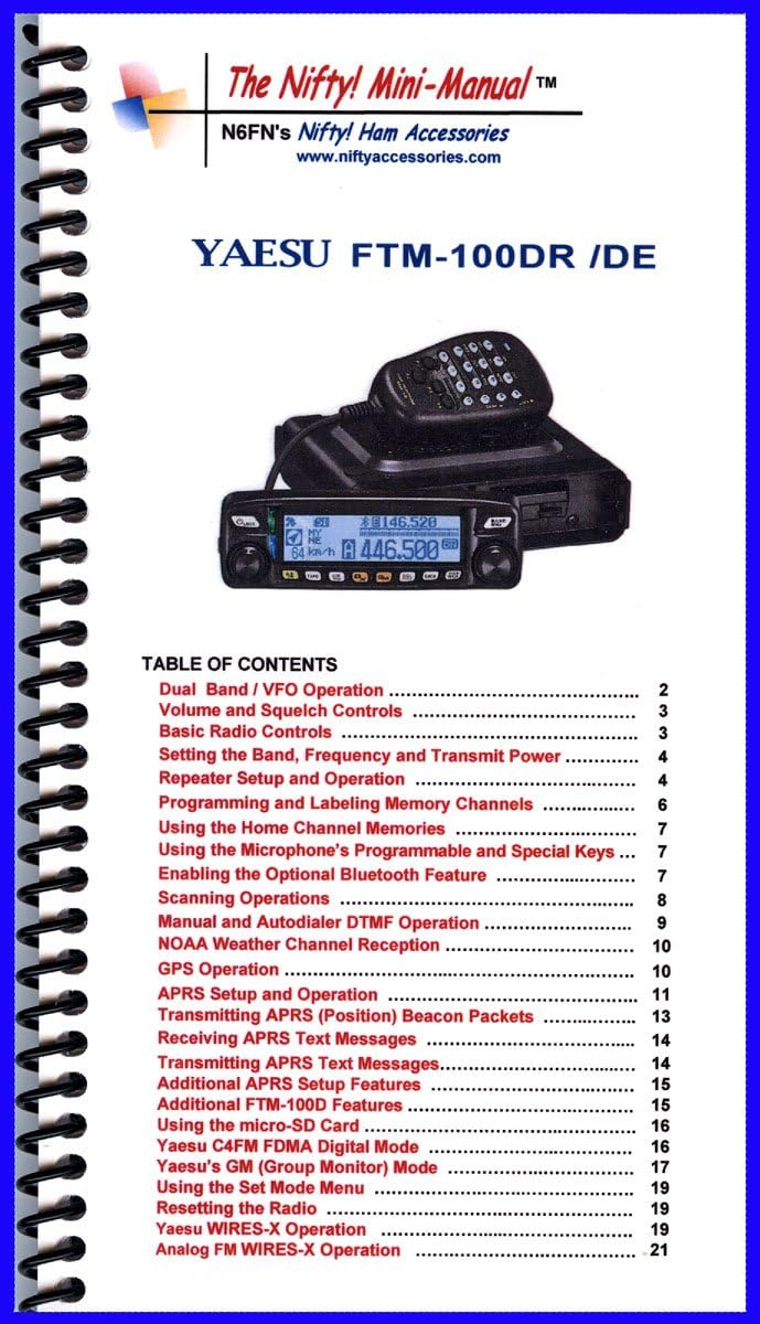 Yaesu FTM-100DR / DE Mini-Manual by Nifty Accessories