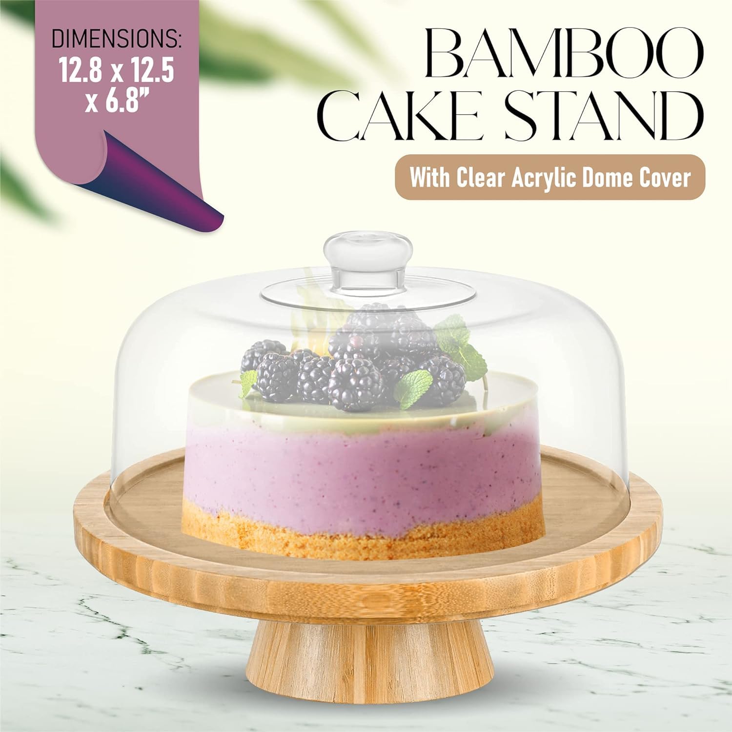 Présentoir à gâteau en bambou avec dôme multifonction 6 en 1, plateau de service (30 cm), support rond pour légumes et salade, présentoir décoratif avec couvercle