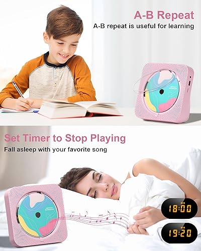 Miniatura 7 de Reproductor de CD portátil con Bluetooth 5.1 Reproductor de CD de escritorio con altavoces de sonido de alta fidelidad, control remoto, cubierta