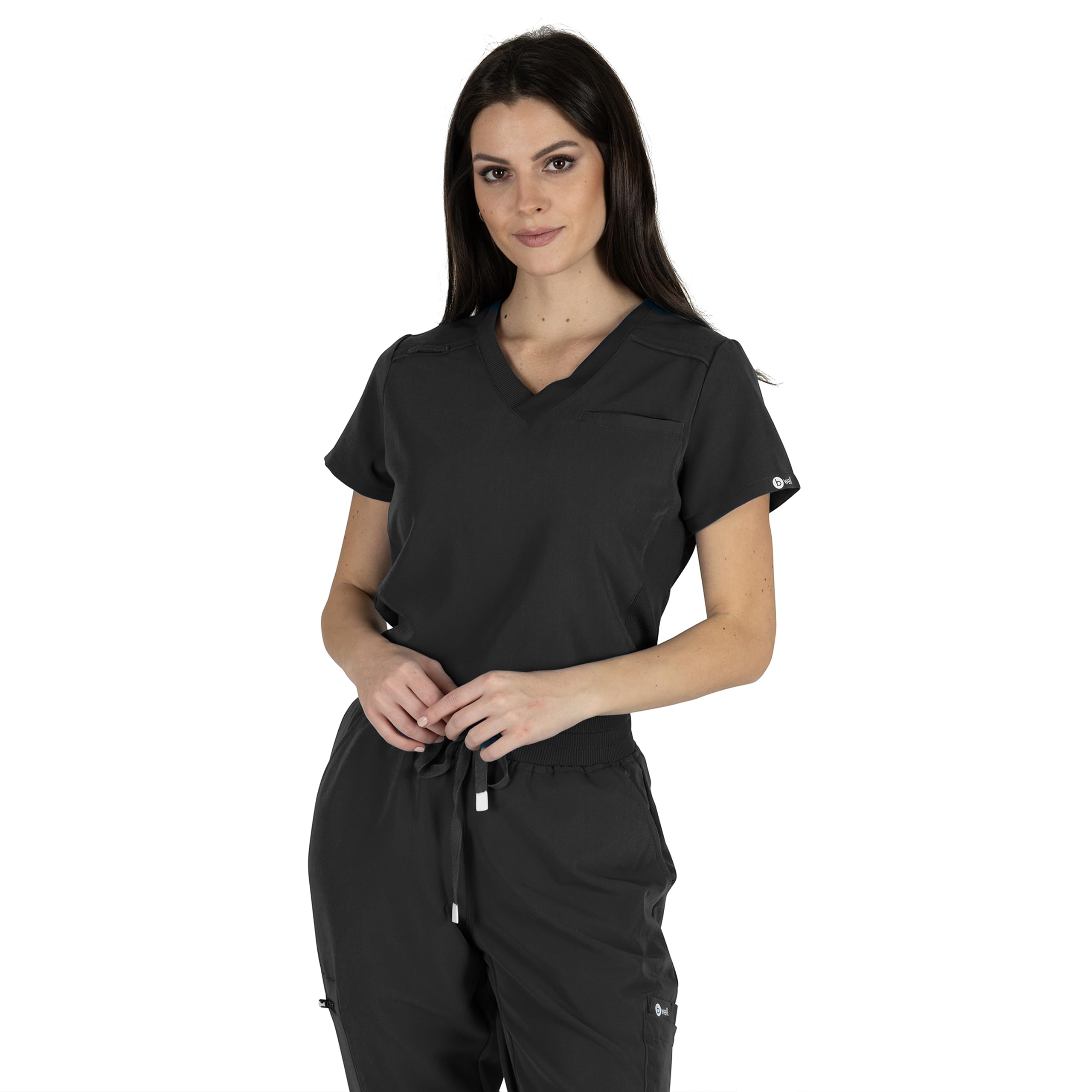 B-well Julia Blouse Medicale Femme Élastique 3 Poches Manches Courtes Col en V Anti-Rides avec Élasthanne