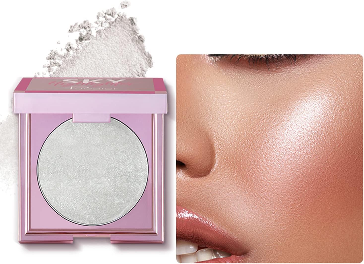 Face Highlighter Palette 8 Colors Shimmer Glitter Pearl Highlighter Powder Sparkly Diamond Highlighting Palette for Face Cheek (01 Pearl White)