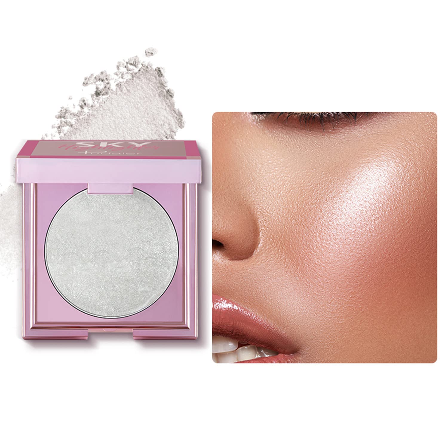 MAEPEOR Face Highlighter Palette 8 Colors Smooth Shimmer Highlighter Palette Longlasting Shiny Face Illuminator Highlighter Makeup (01 Pearl White)