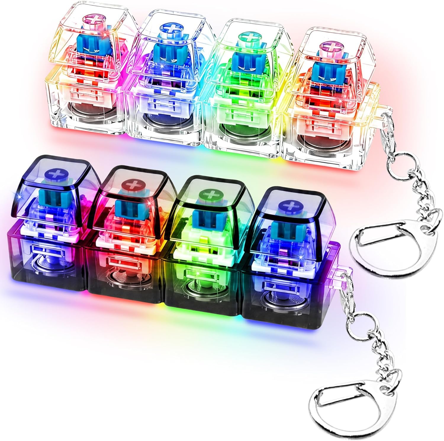 Mechanical Keyboard Switch Keychain with RGB LED Light, 4 Key Clicky Fidget Keychain, Mechanical Switch Tester Keyring, Stress Relief Clicker Toy for Gamers, Programmers, Students & Adults-image-15
