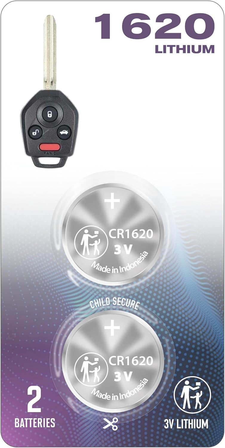 (2 Pack) CR1620 1620 Remote Key Fob Replacement OEM Original Battery for Subaru (Bundle with Tool) for case Shell 2010-2020 Ascent Crosstrek Forester Impreza Legacy Outback WRX (3 or 4 Button Fobs)