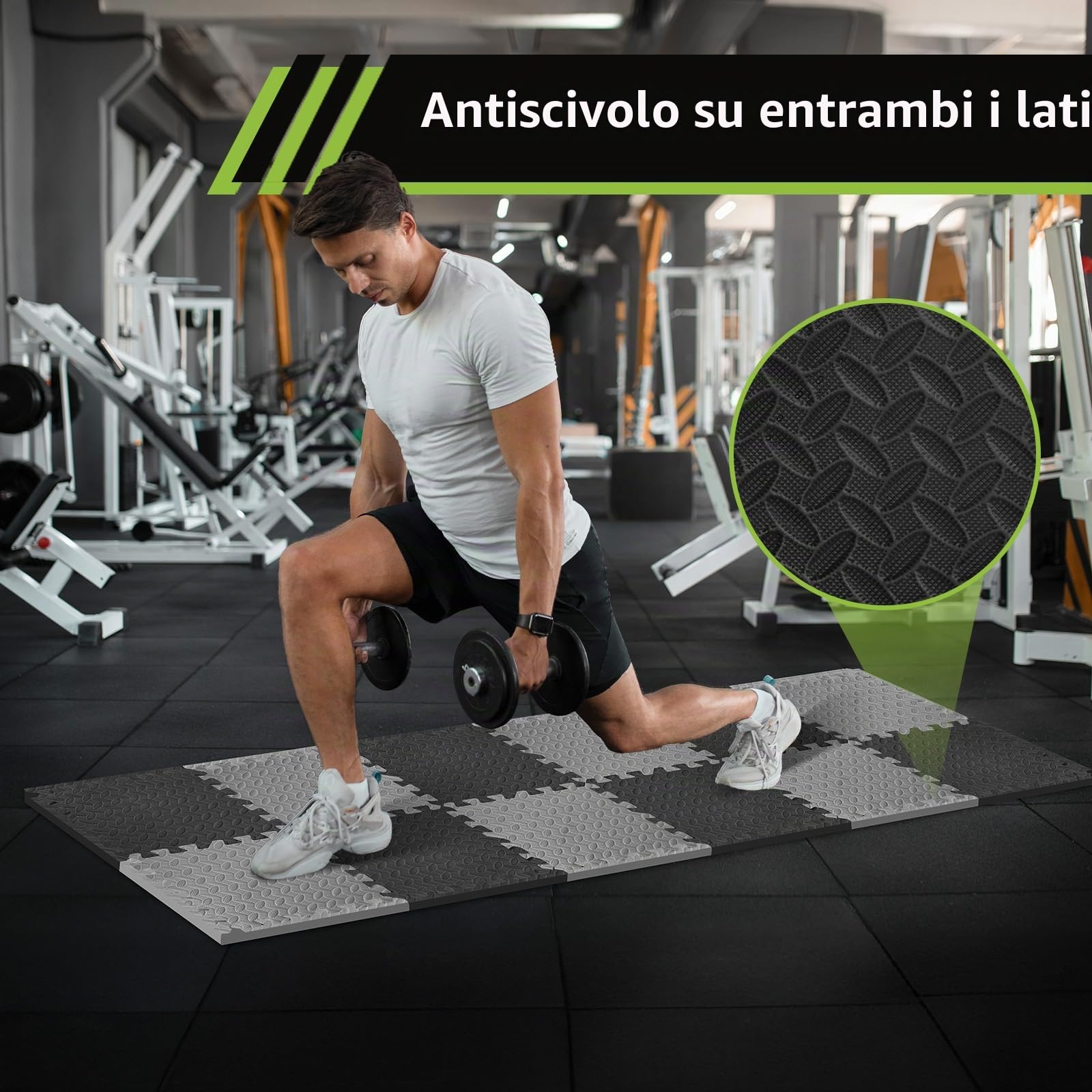 Pavimento Gommato Palestra In Eva- 30cm X 30cm X 10mm 24 Pz 2,16 M² | Tappeto Palestra Puzzle, Tappetino Palestra Antiscivolo,tatami Palestra | Facile Da Pulire E Resistente