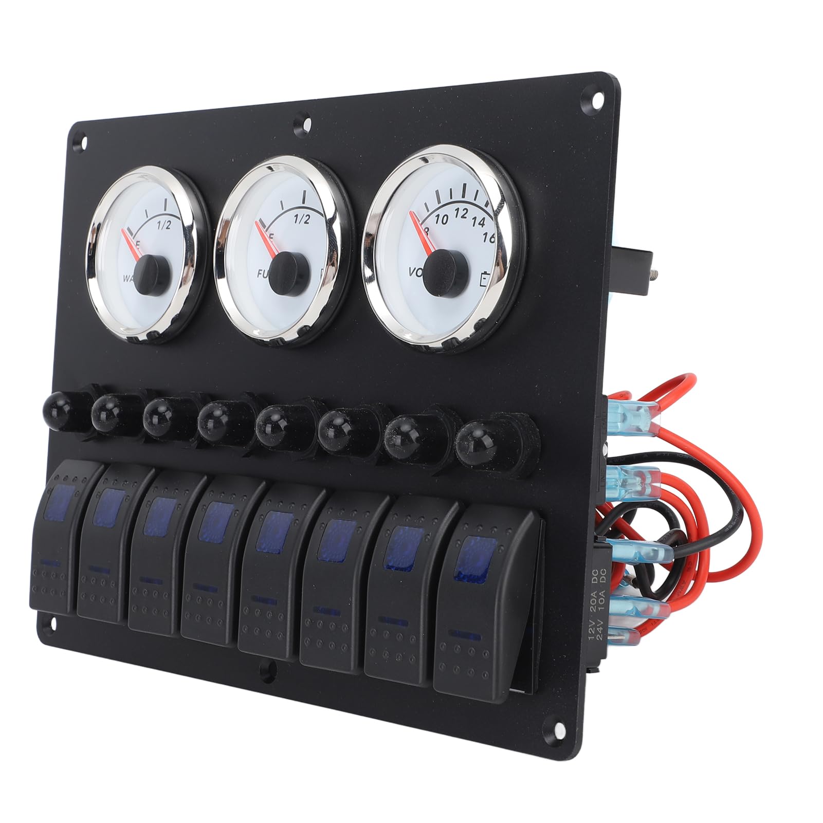 Panel de Instrumentos de Establecimiento de Calibre 3 | LED de 12 a 24V 7 Color | Nivel de Aceite Nivel de Agua Pantalla de Voltaje | Ideal para Barcos Marinos | Monitorear los