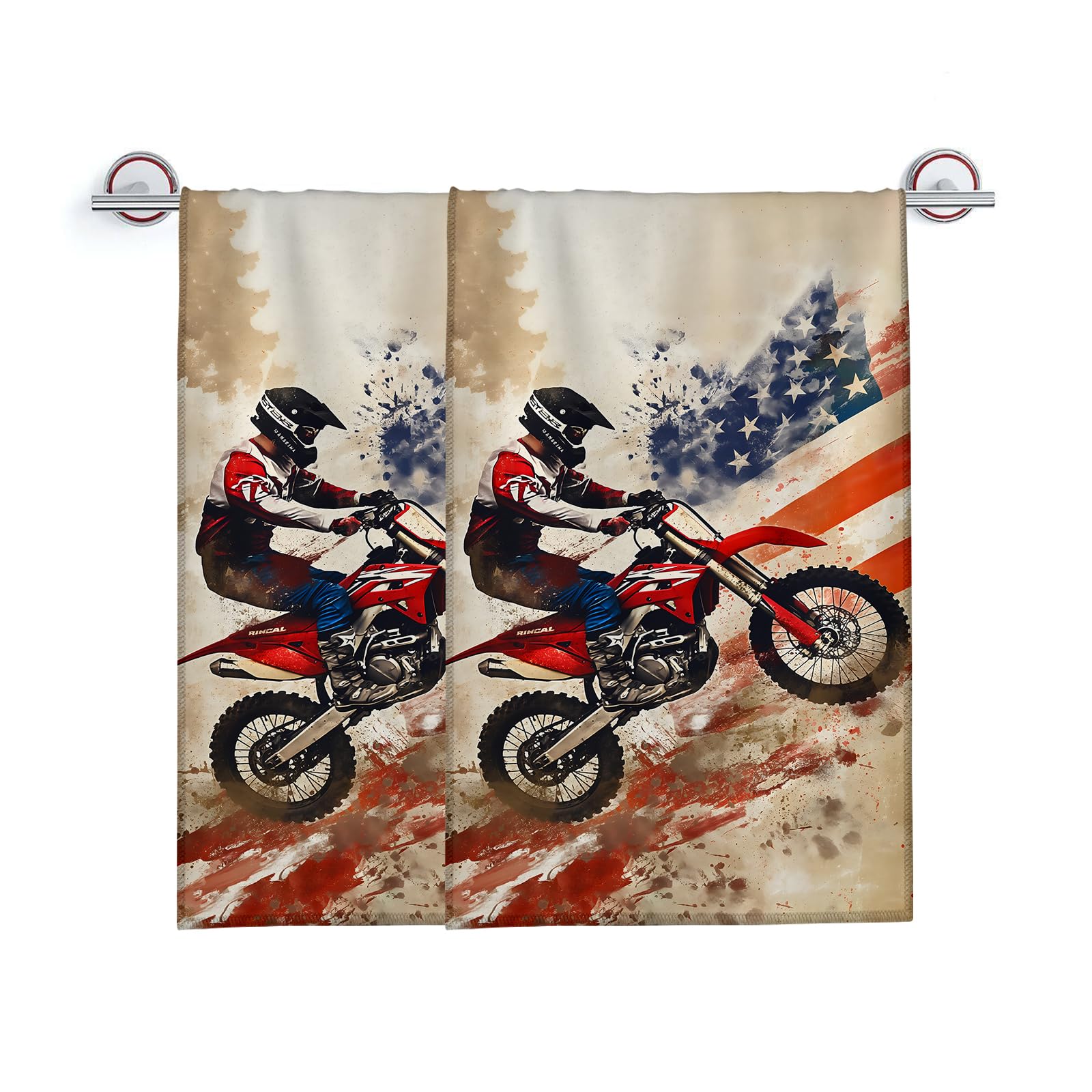 Turamurra Hand Towels Set of 2 American Flag Dirt Bike Towels for Bathroom Decorative, Bath Towels, Soft Absorbent Towels for Farmhouse Home Decor