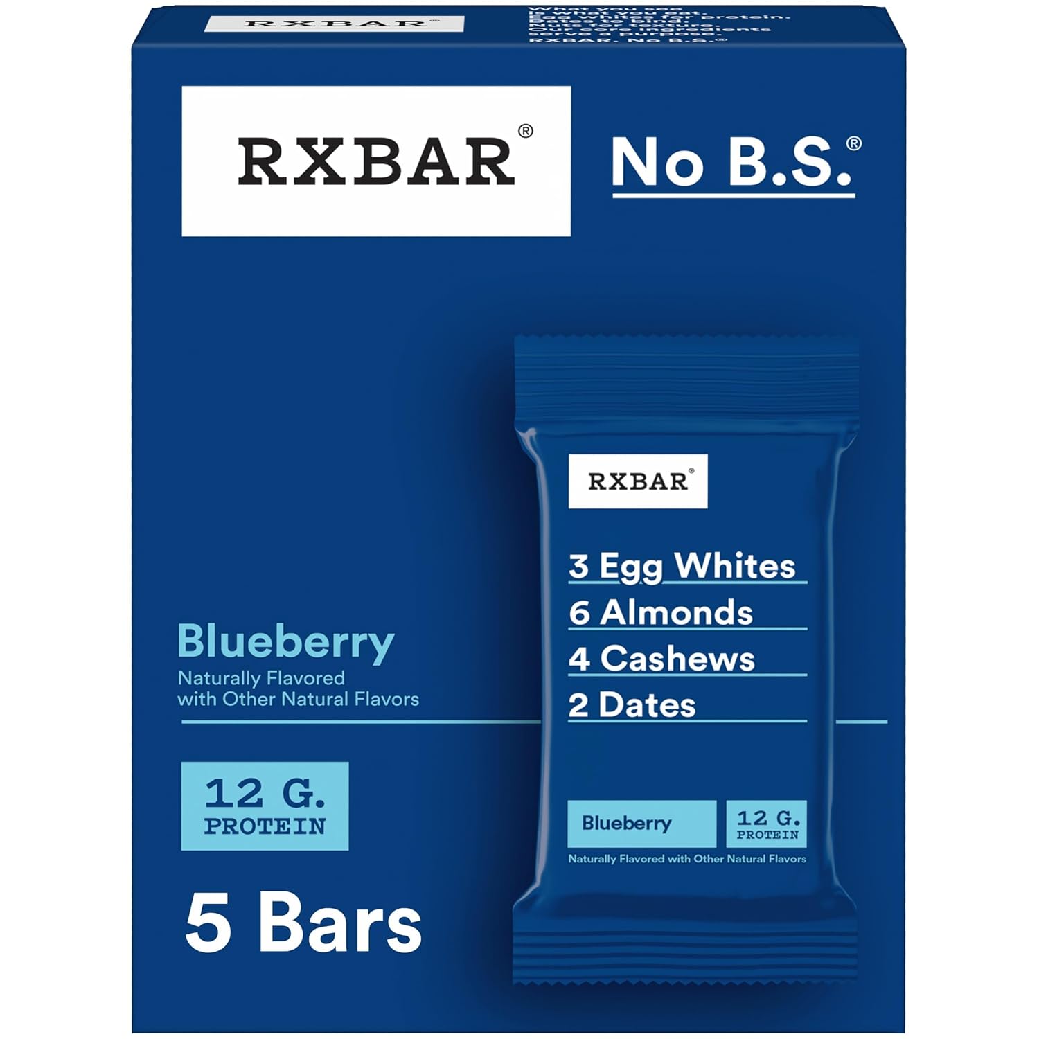 RXBAR Protein Bars, Protein Snack, Snack Bars, Blueberry, 9.1oz Box (5 Bars) RXBAR Protein Bars, Protein Snack, Snack Bars, Blueberry, 9.1oz Box (5 Bars)