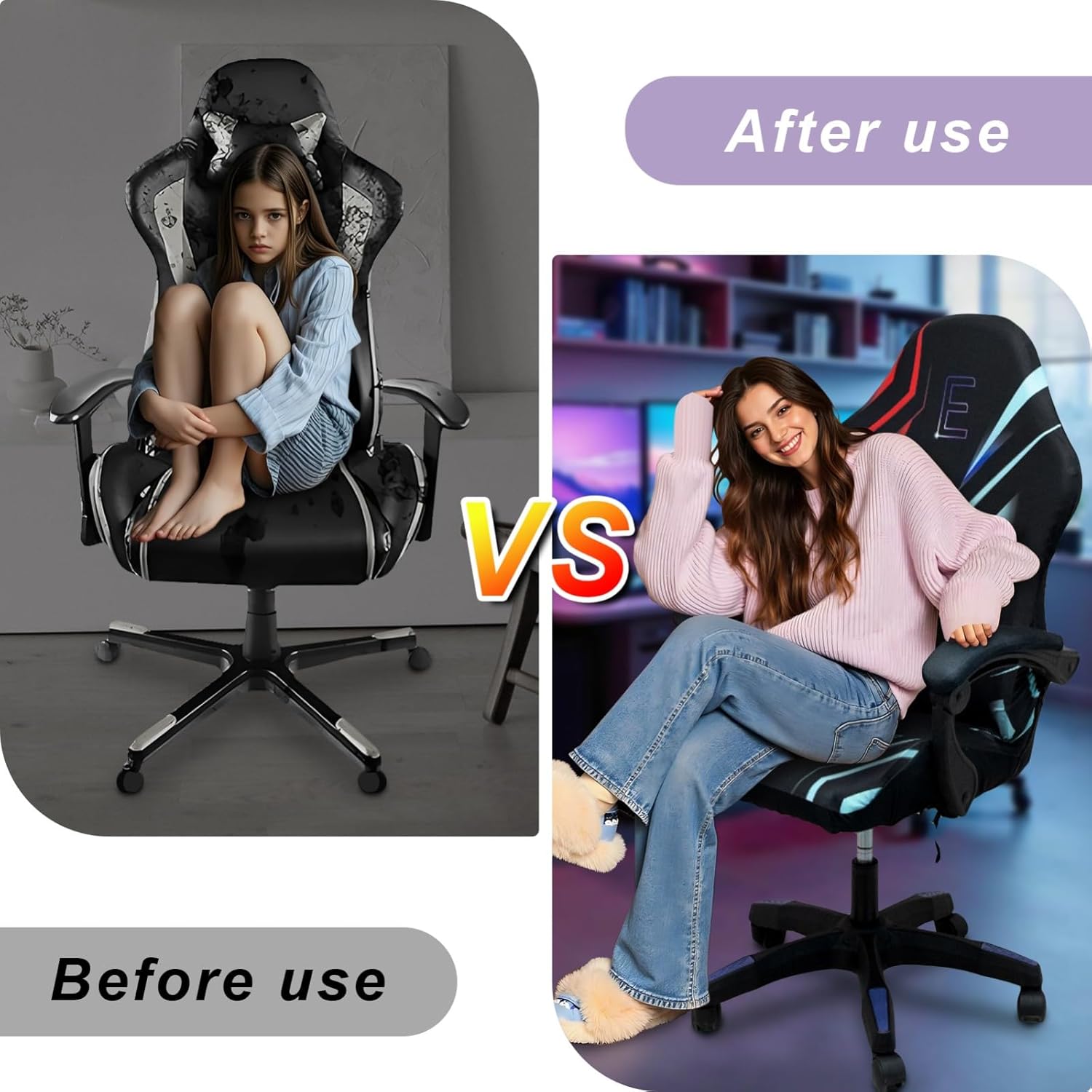 Gaming Chair Covers, 3D Printing One-piece Universal Fit Gaming Chair Seat Cover with Armrest Sloipcover(Color:Style 3)
