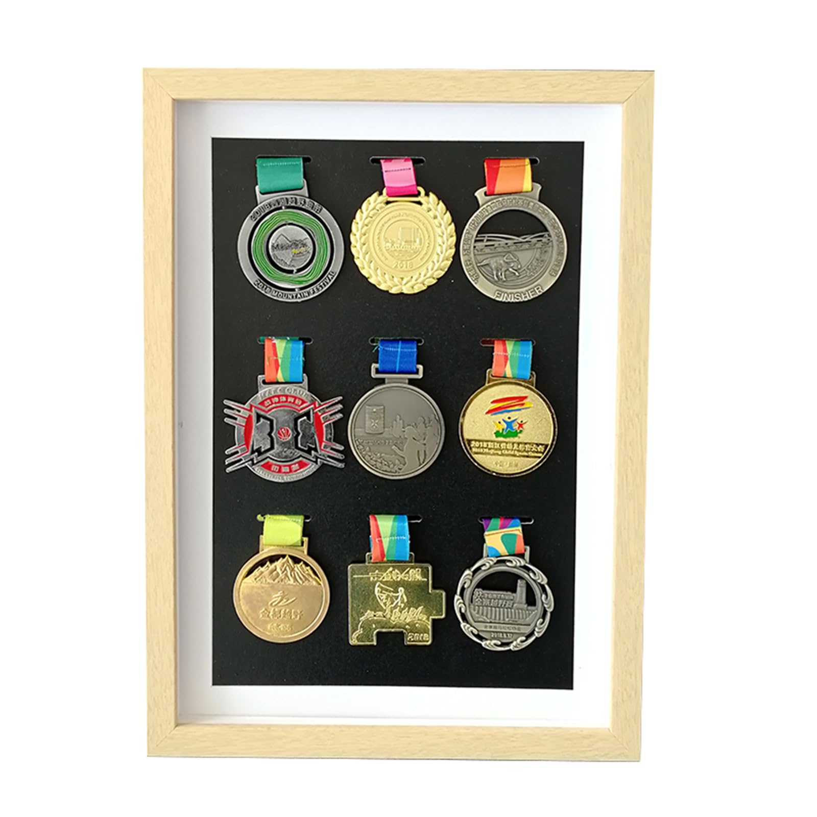 ETUELNOPT Medal Storage Box for Runners, Solid Wood Medal Display Case Multicolor Multiple Sizes Sports Military Medals(Wood Color,28 inches (inner diameter of 7 medals is 23 * 50cm))