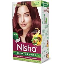 Nisha Creme Permanent Hair Dye, 100% Gray Hair Coverage, Rich & Bright Long Lasting Burgundy Hair Dye Color Kit, 120gm / 4.23 Ounce