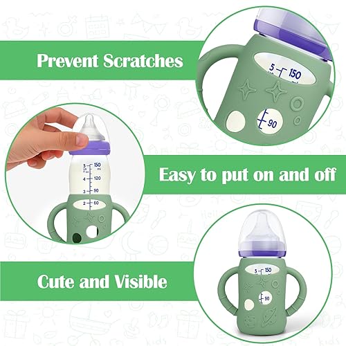 Miniatura 6 de BUSOHA Paquete de 3 fundas de silicona para botellas de vidrio Lansinoh, fundas de cuello ancho para biberones de Lansinoh, soporte para biberones