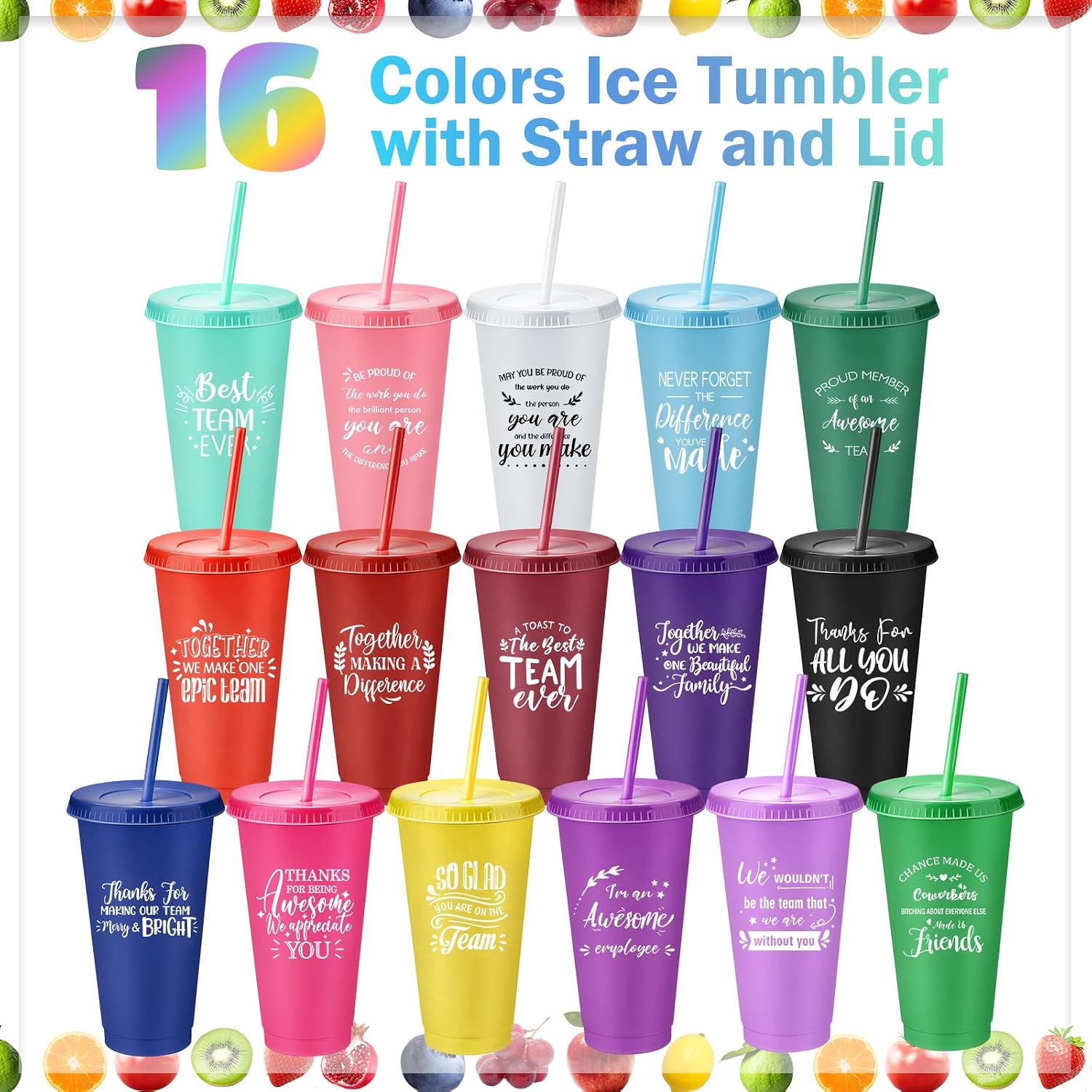 Funnymoom 80 Pcs Thank You Gifts Cups Bulk Employee Appreciation Gifts 24oz Inspirational Plastic Tumblers with Lids and Straws Graduation Gift for Coworker Team Staff Nurse Teacher(Fresh Style)