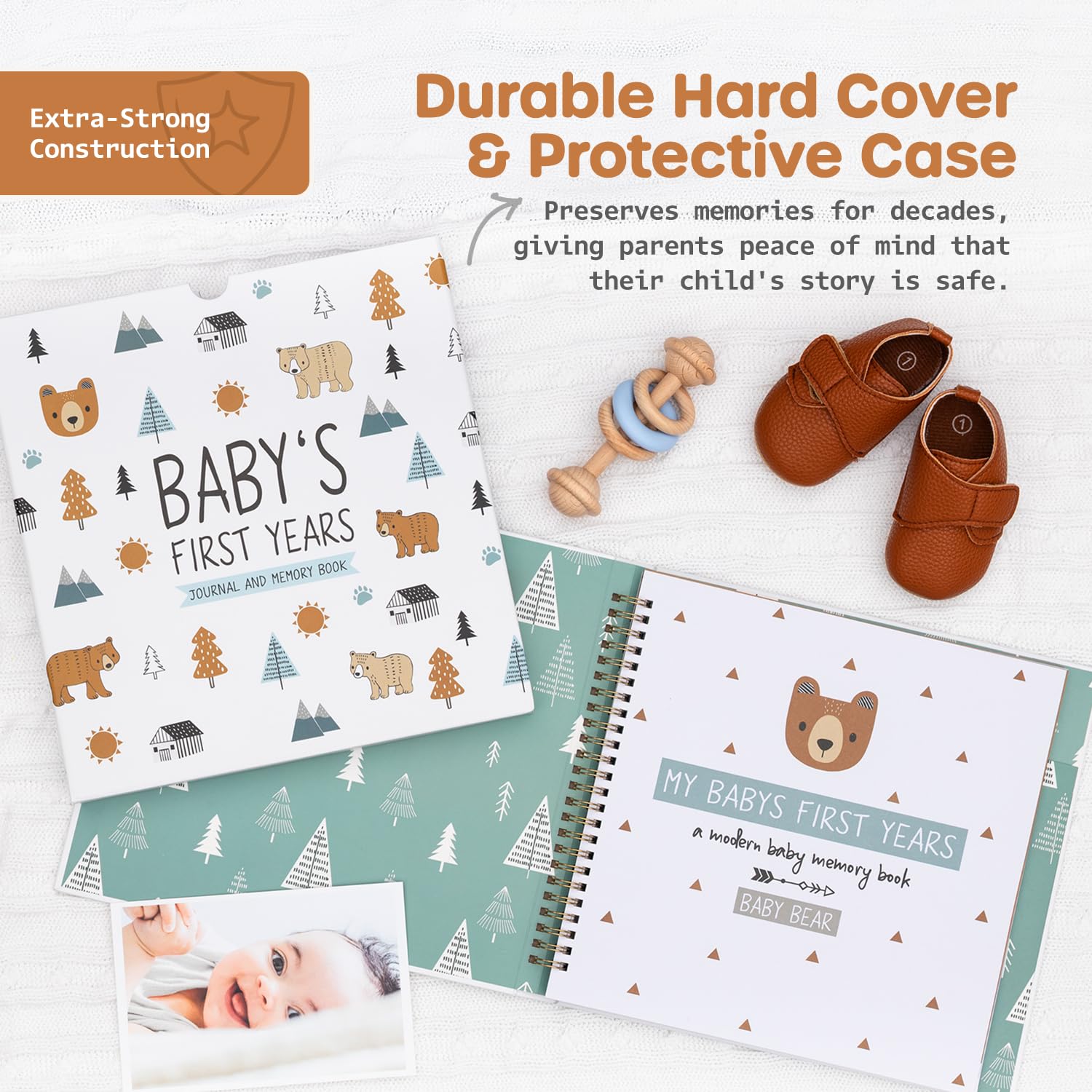 Erinnerungsbuch für Baby Junge oder Mädchen - Zeitloses Woodland Baby Journal Scrapbook Fotoalbum für die ersten 5 Jahre - Meilensteinbuch zum Aufzeichnen jedes Ereignis von der Geburt bis zum 5