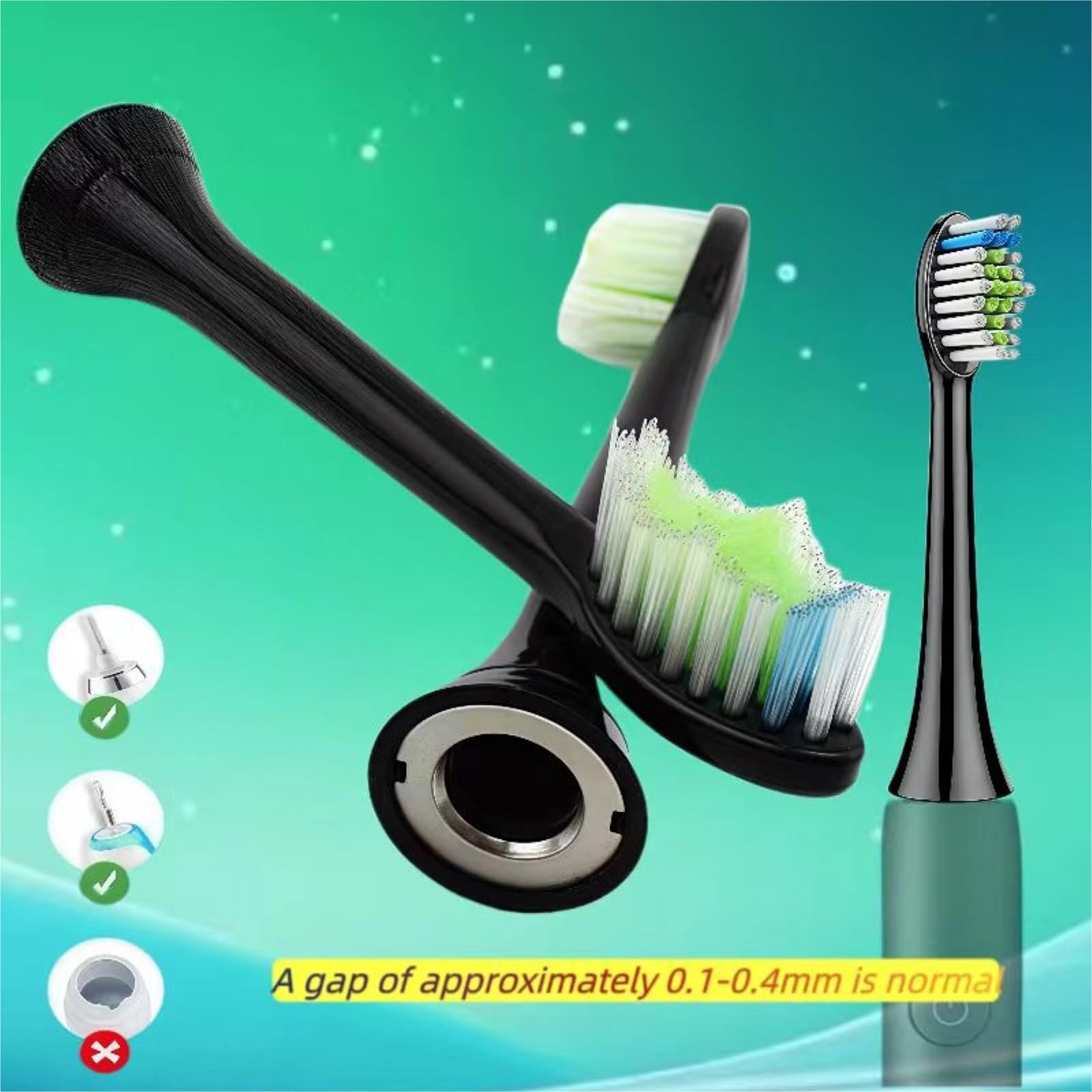 Testina Di Ricambio For Spazzolino Elettrico. Compatibile Con Philips HX6500/HX6511/HX6530/HX6711/HX9342/HX9332/HX9382(Black brush heads x8)