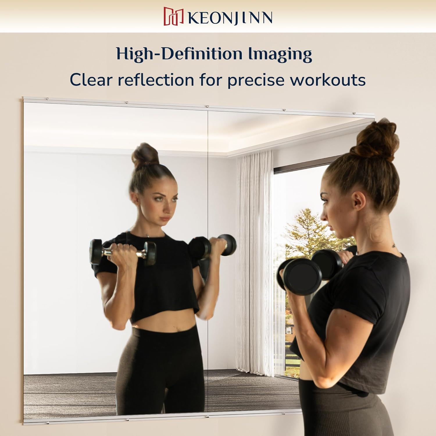Keonjinn Home Gym Mirror, 48" x 24" - 2PCS Workout Mirrors for Home Gym, Frameless Tempered Glass, Full Body Wall Mirrors for Fitness Exercise, Yoga Room, Dance Studio, Bedroom, Garage