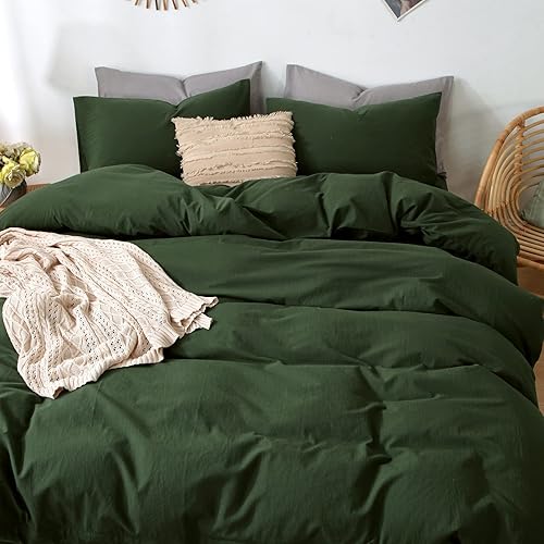 Miniatura 341 de MooMee - Juego de funda de edredón, 100% algodón lavado, textura parecida al lino, transpirable, duradero, suave y cómodo (gris pardo, King)