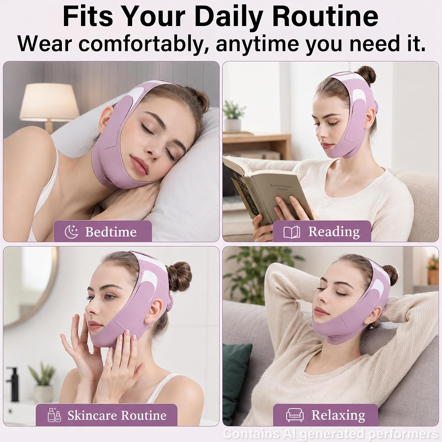 Chin Strap for sleeping, V Shaped Face Slimming Strap, Adjustable V-Line Chin Lifting Mask for Women（Purple）