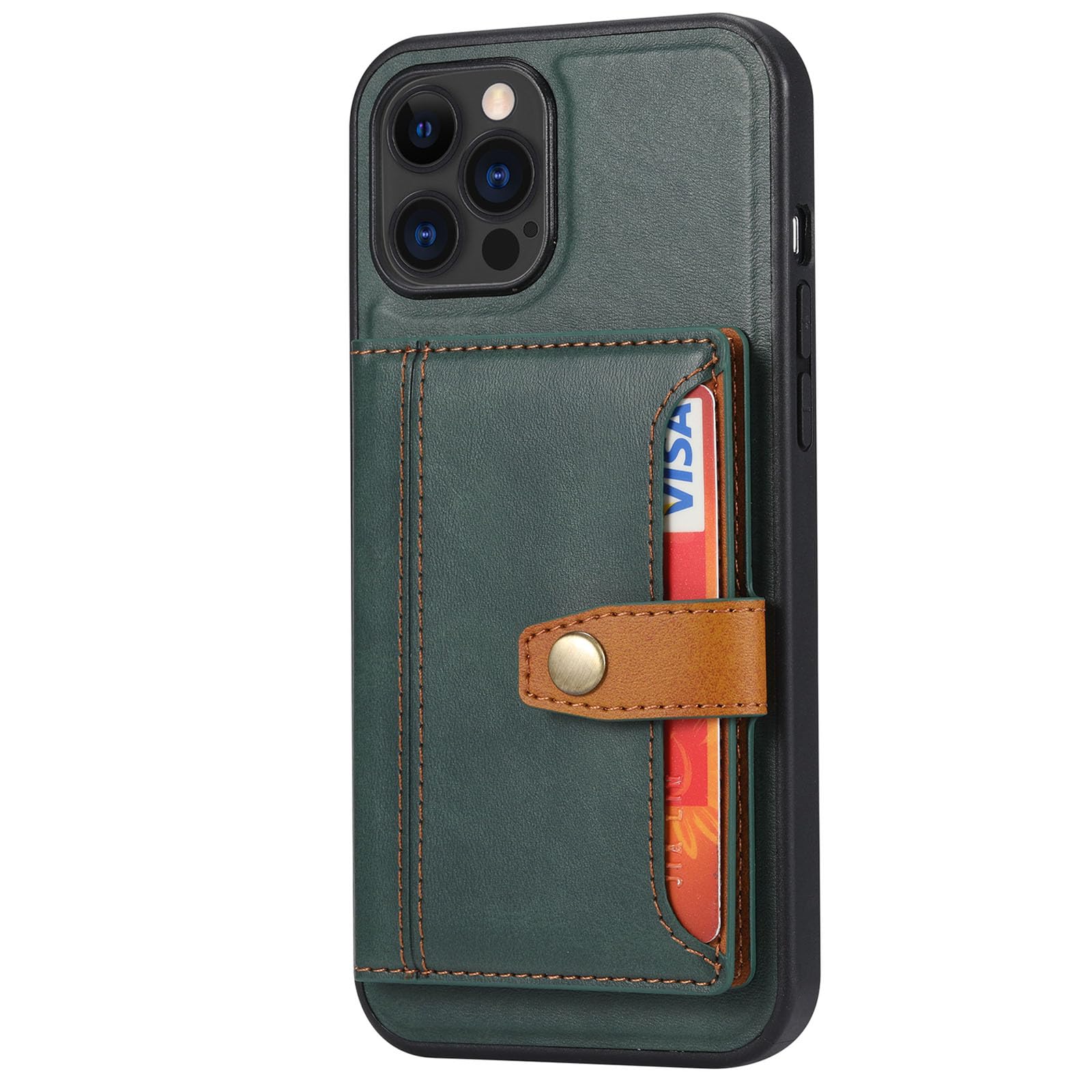 LXURY Miękkie etui do iPhone 15 Pro Max / 15 Pro / 15 Plus/15, portmonetka skórzana, z zapięciem magnetycznym, klapką, przegródkami na karty, etui ochronne, zielone, 15 Plus 6,7"