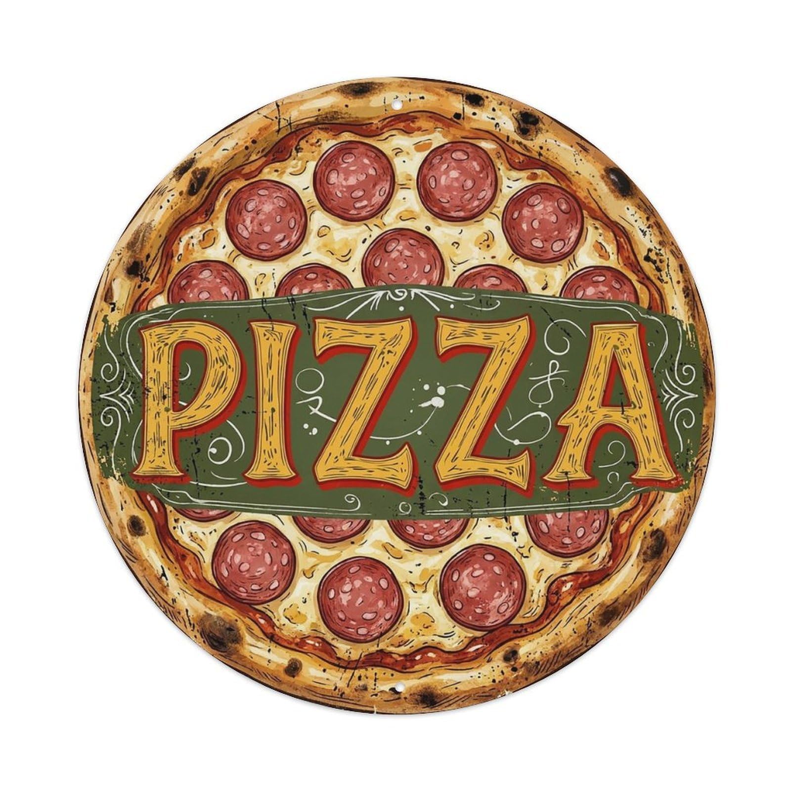 Yrnq 8X8inch Vintage Style Vintage Pizza Pepperoni Salami Cheese Food Decoration Metal Tin Sign