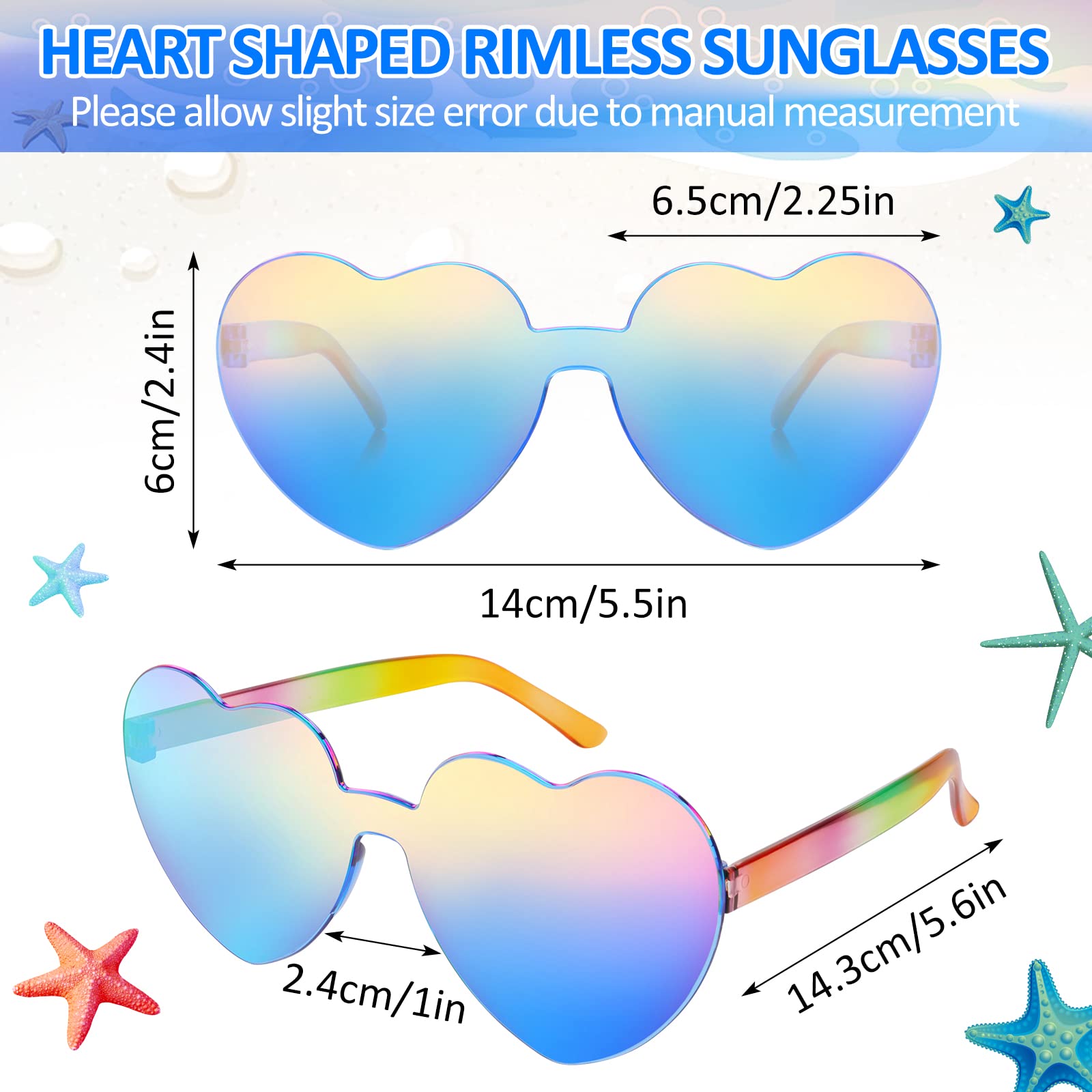 Hifot Colored Sunglasses Set, Heart Shaped Rimless Sunglasses + Rainbow Retro Sunglasses - Image 2