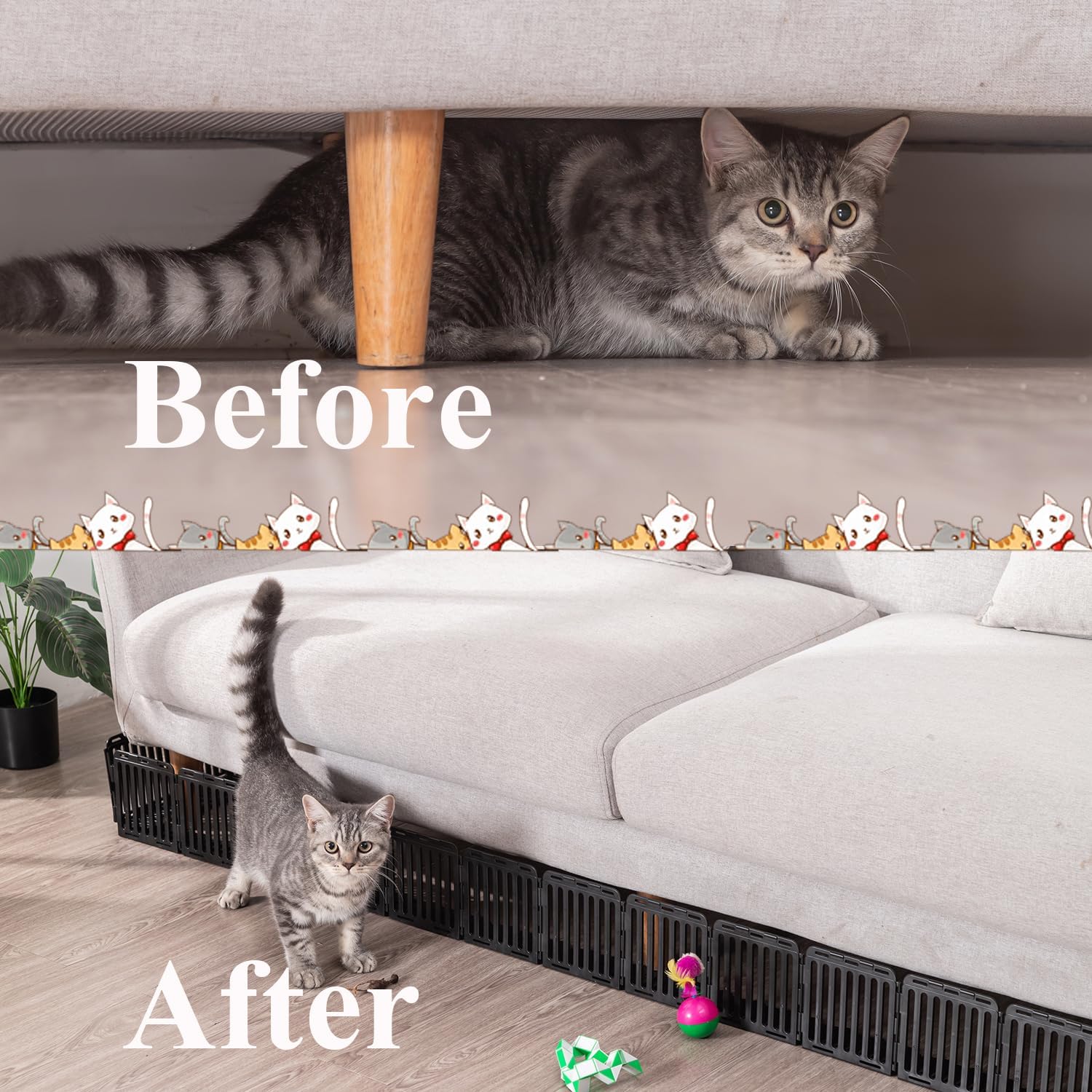 Spielzeugblocker Couch Schutz für Haustiere, Sofaschutz Katze Plastic Under Furniture Gap Protector für Sofa und Andere Möbel (Schwarz 12er Pack 6 Füße)
