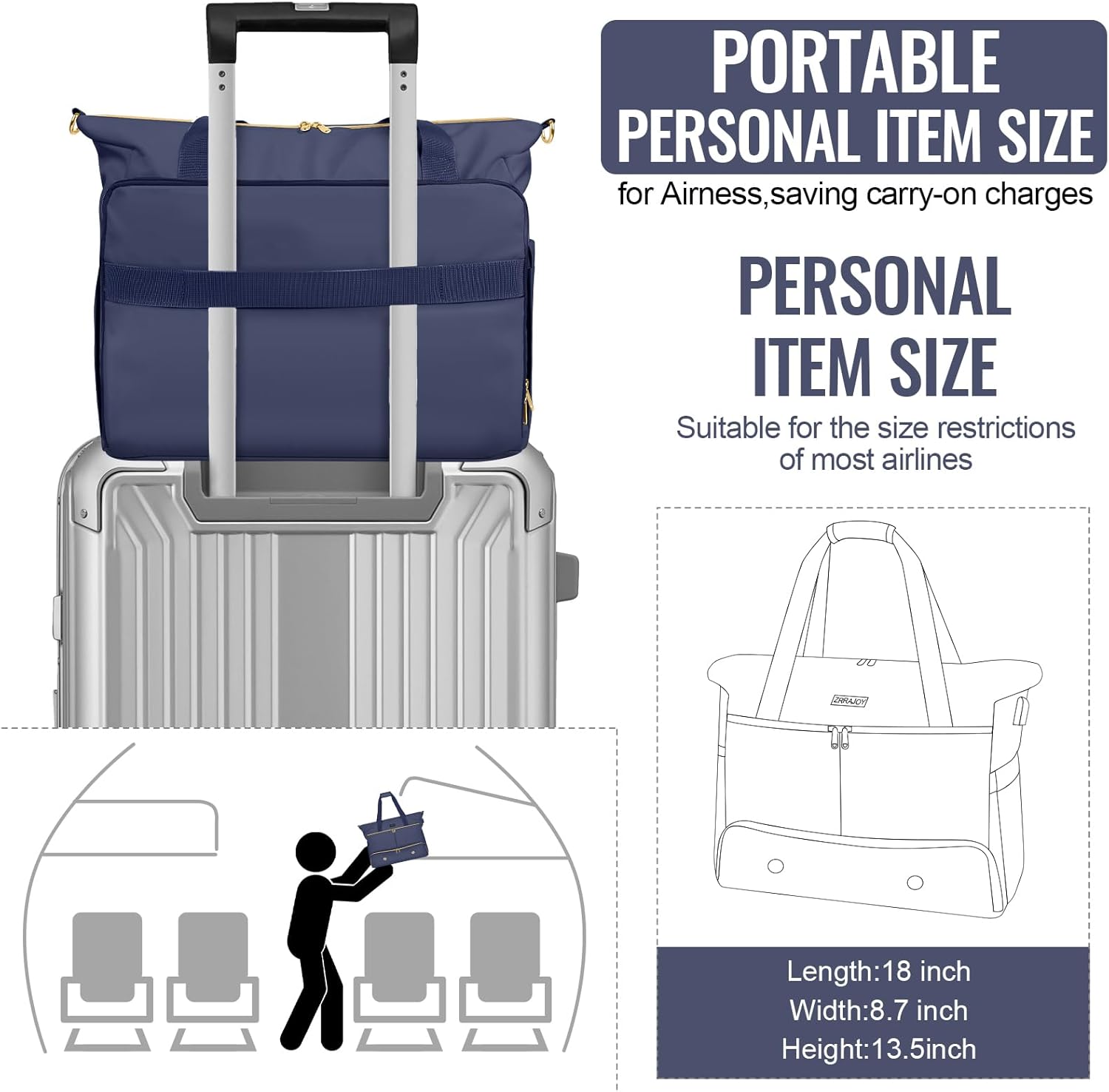 Weekender Overnight Bag for Women, Large Travel Duffel with Shoe Compartment, Wet Pocket, USB Charging Port, Carry-On Gym Tote Bag (Dark Blue) - Image 5