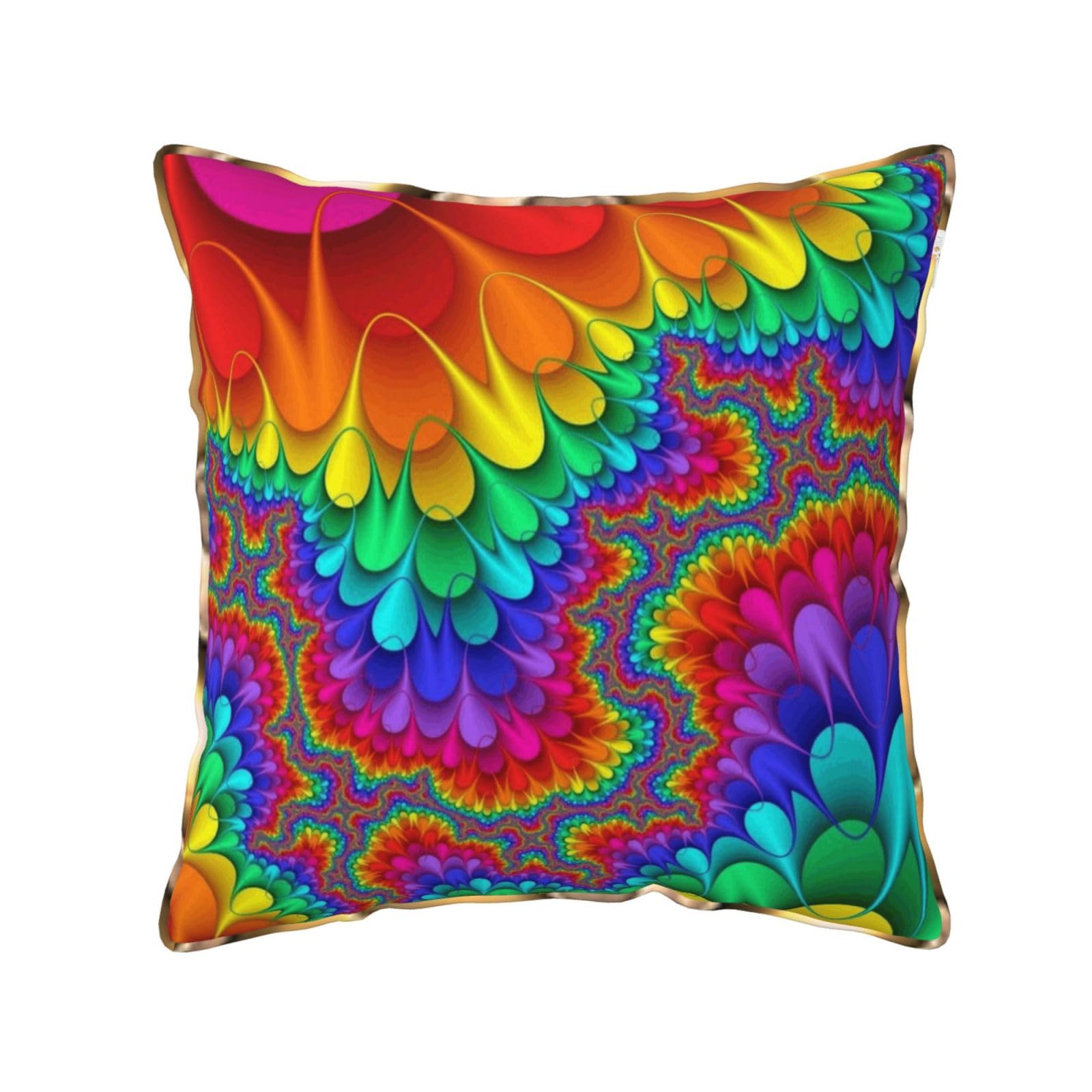 AUBKFELD Rainbow Tie Dye-Red Printed Velvet Cushion Cover 45x45 CM with Gold Edging Strip, Square Pillowcase Soft Throw Pillow Covers Case Decorative for Living Room Sofa Couch Bed Bench